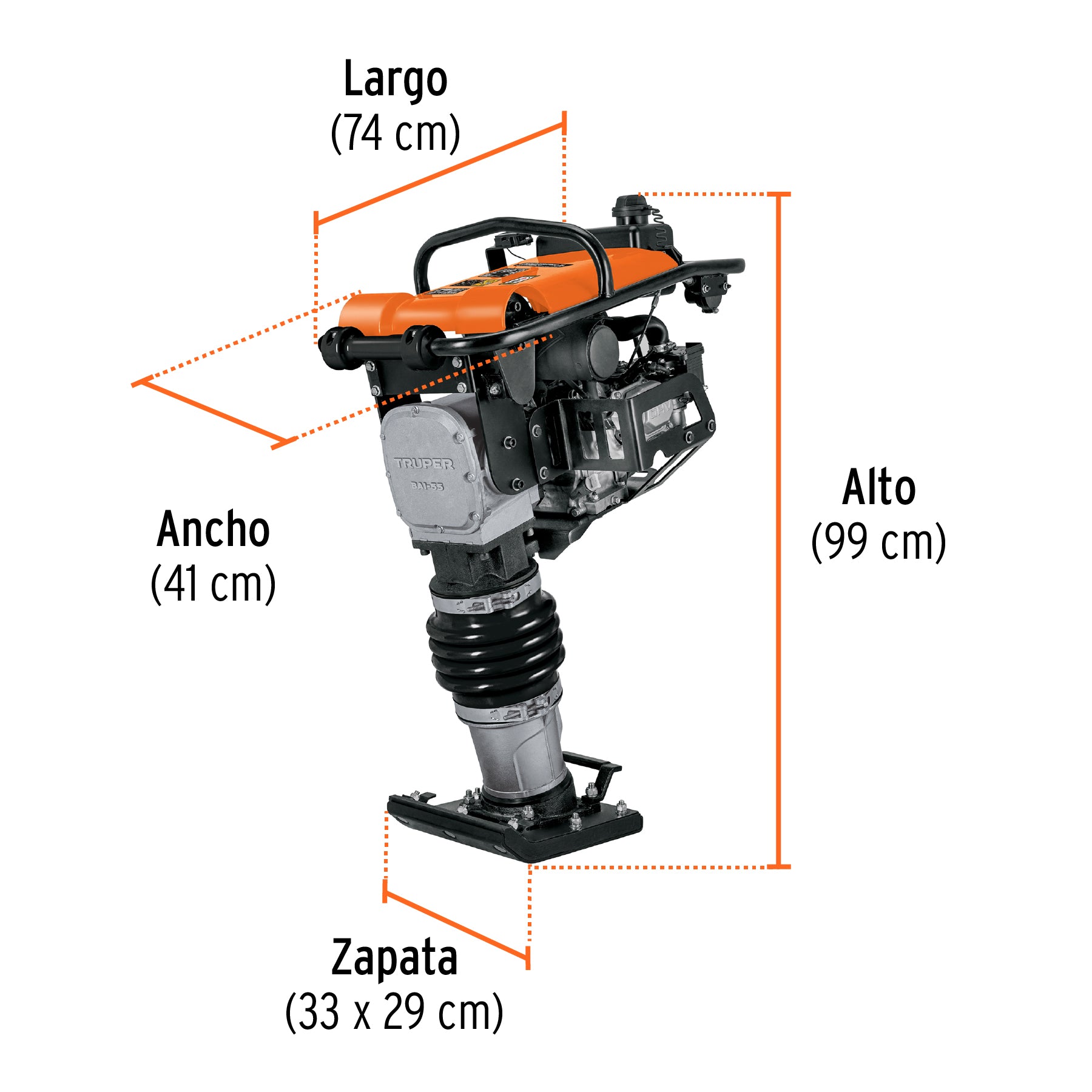 Bailarina compactadora 5.5 HP, motor Honda GX160, TRUPER