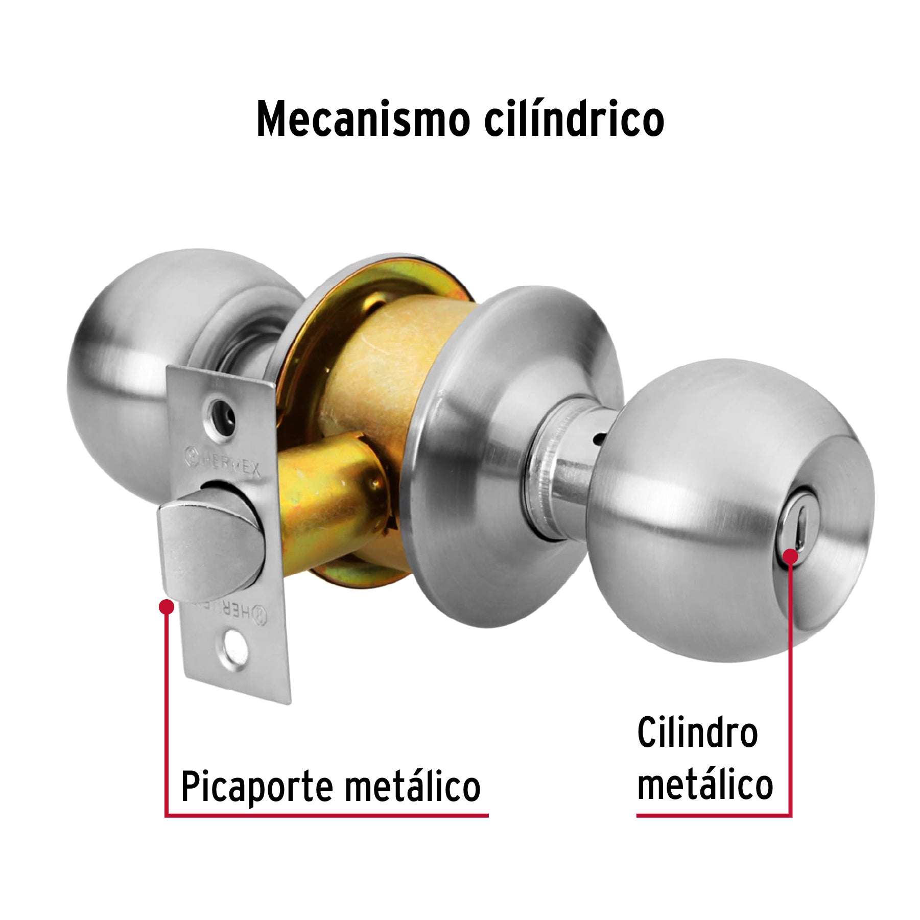 Cerradura tipo esfera, cilíndrico, baño, cromo, HERMEX BASIC