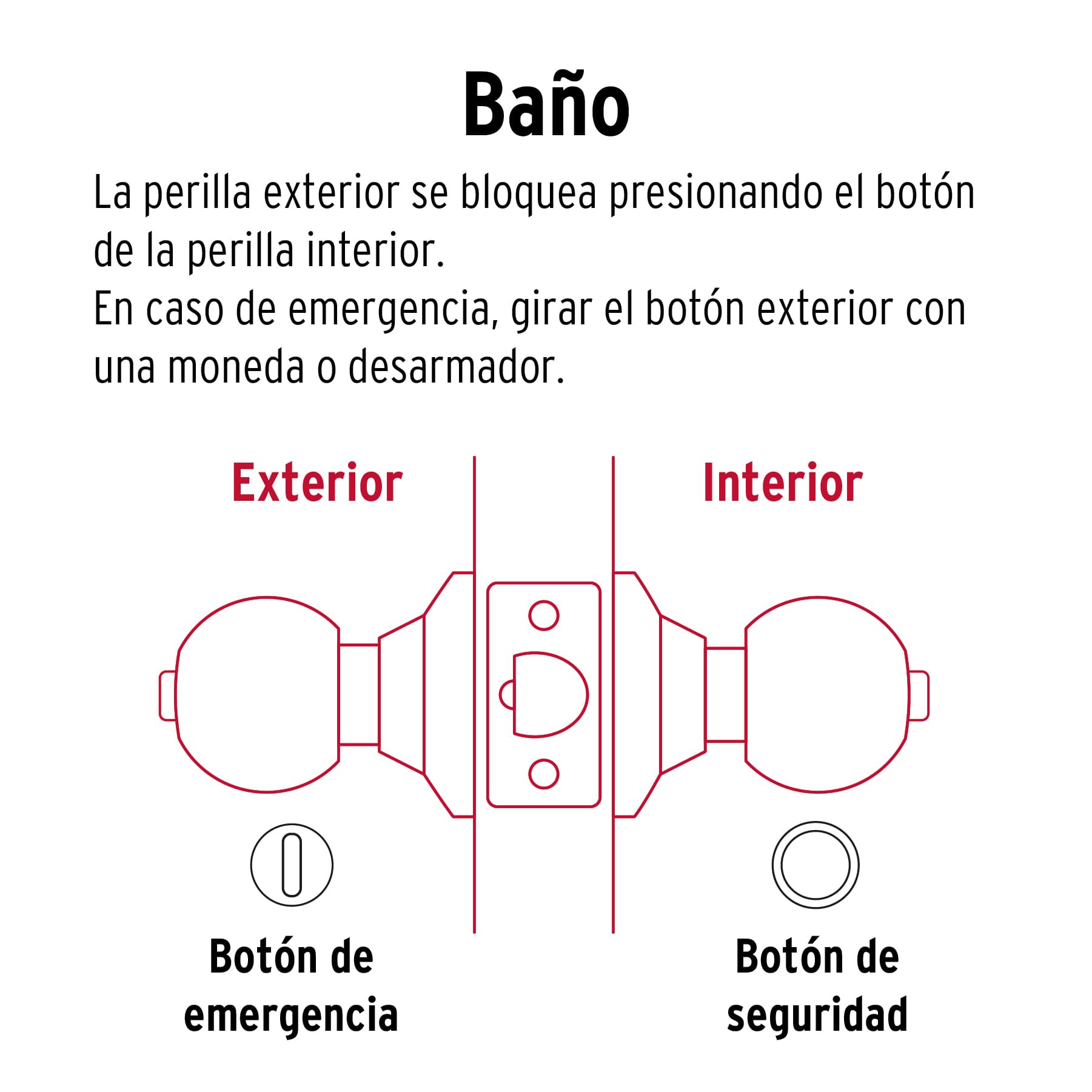 Cerradura tipo esfera, cilíndrico, baño, cromo, HERMEX BASIC