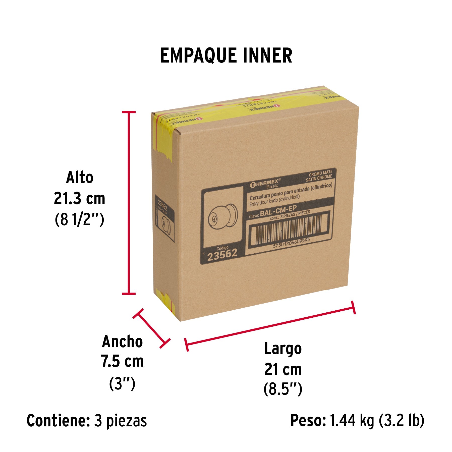 Cerradura tipo esfera, cilíndrico, entrada, cromo, BASIC - Empaque