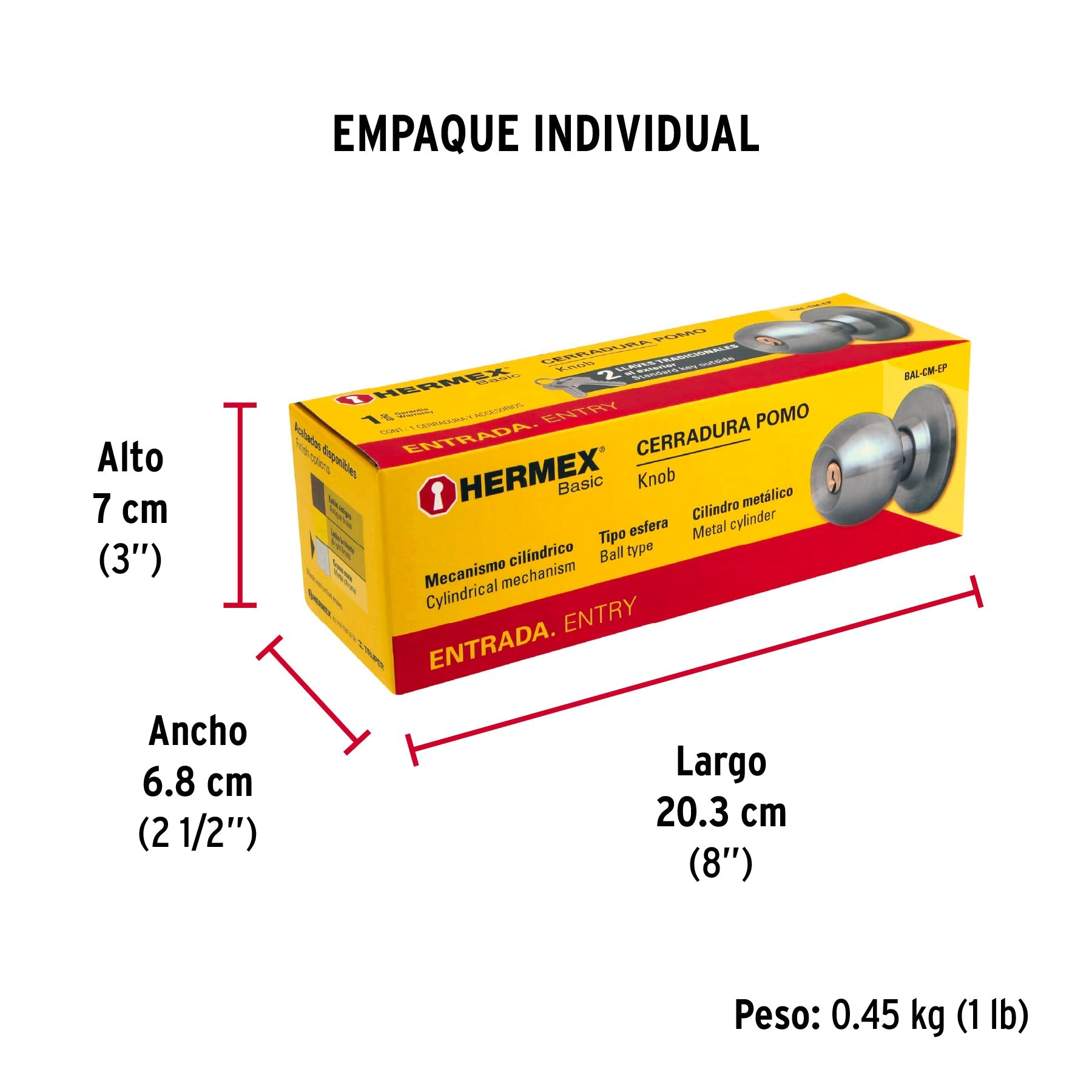 Cerradura tipo esfera, cilíndrico, entrada, cromo, BASIC - Empaque