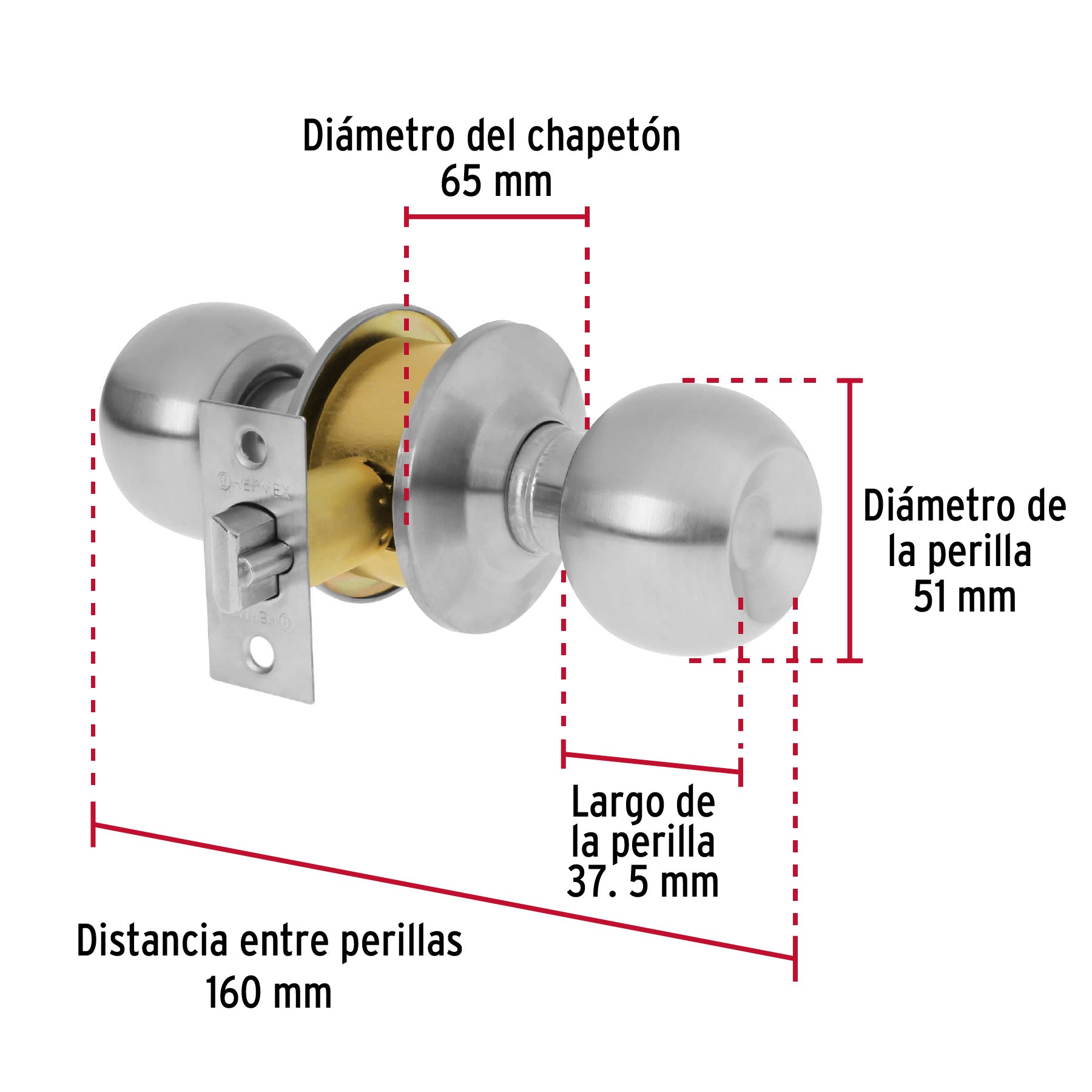 Cerradura tipo esfera, cilíndrico, entrada, cromo, BASIC
