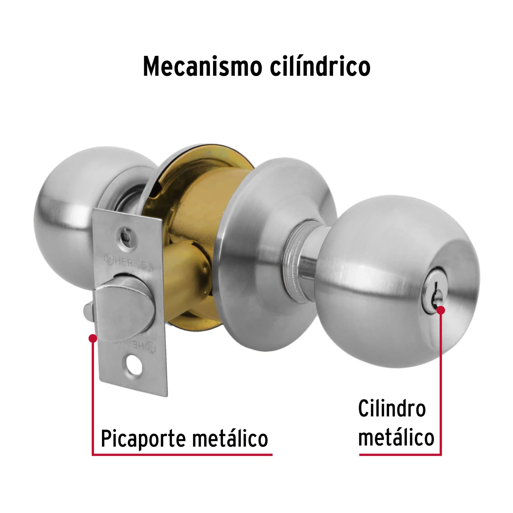 Cerradura tipo esfera, cilíndrico, recámara, cromo, BASIC