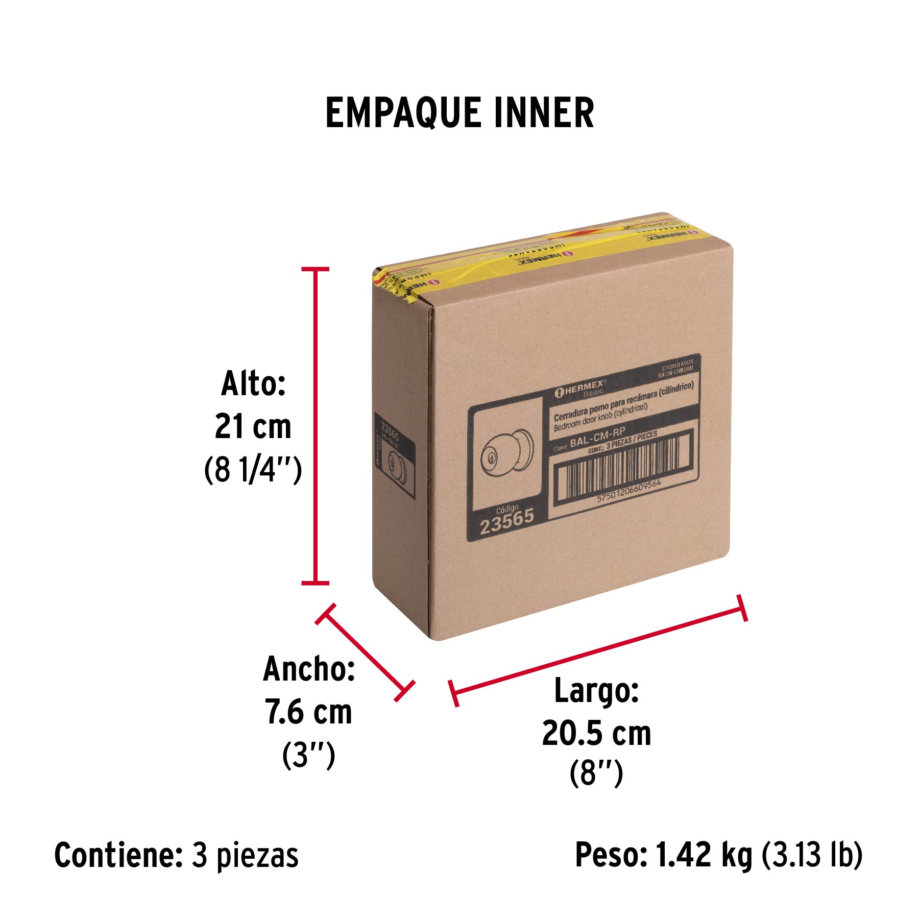 Cerradura tipo esfera, cilíndrico, recámara, cromo, BASIC - Empaque
