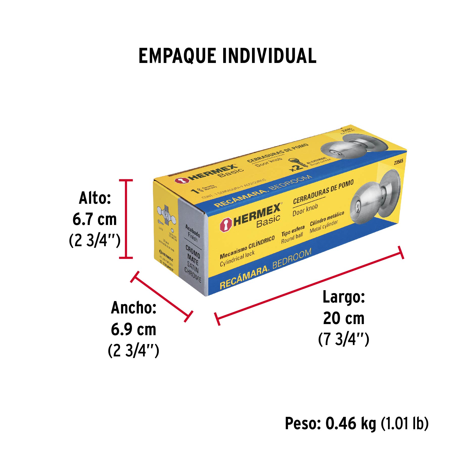 Cerradura tipo esfera, cilíndrico, recámara, cromo, BASIC - Empaque