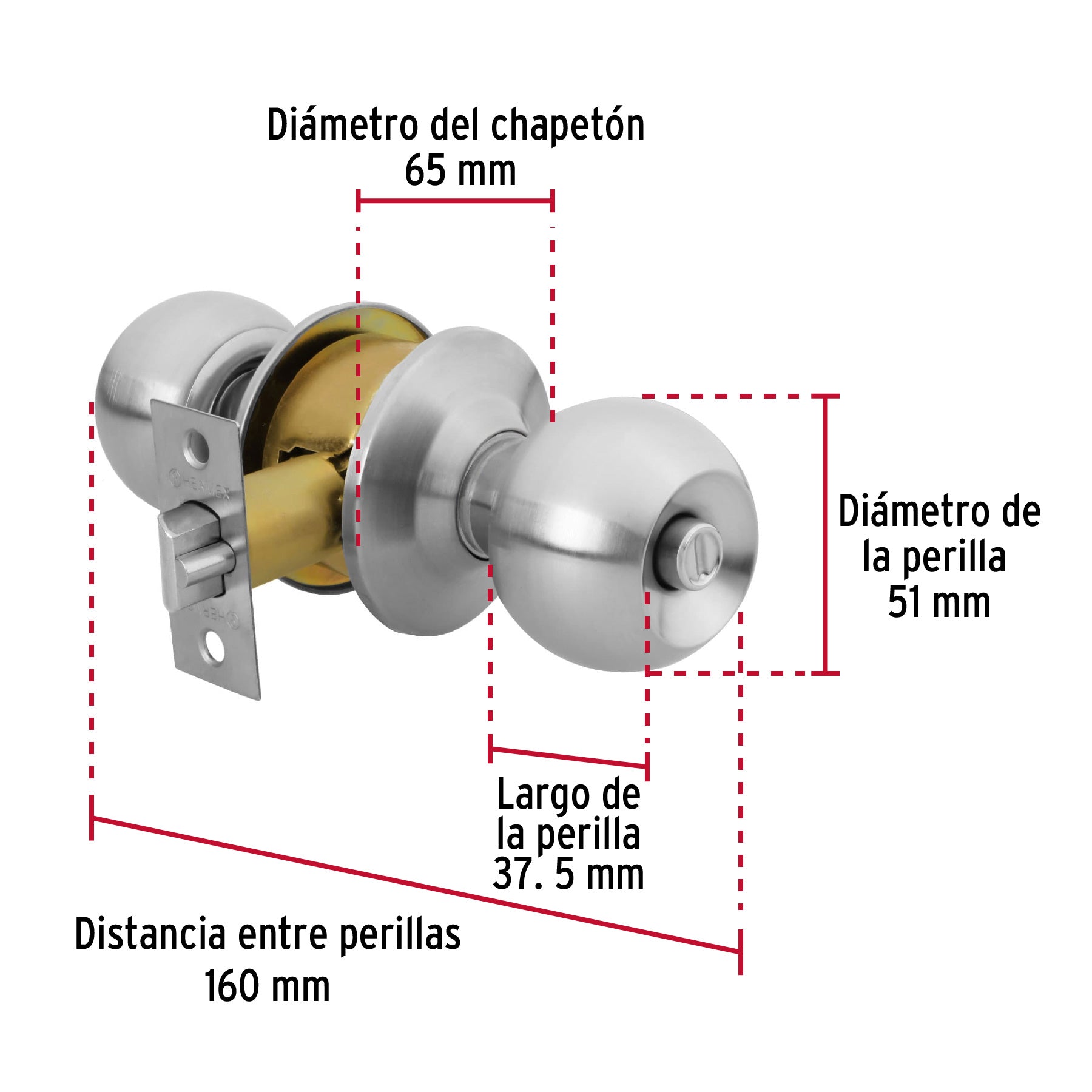 Cerradura tipo esfera, cilíndrico, recámara, cromo, BASIC