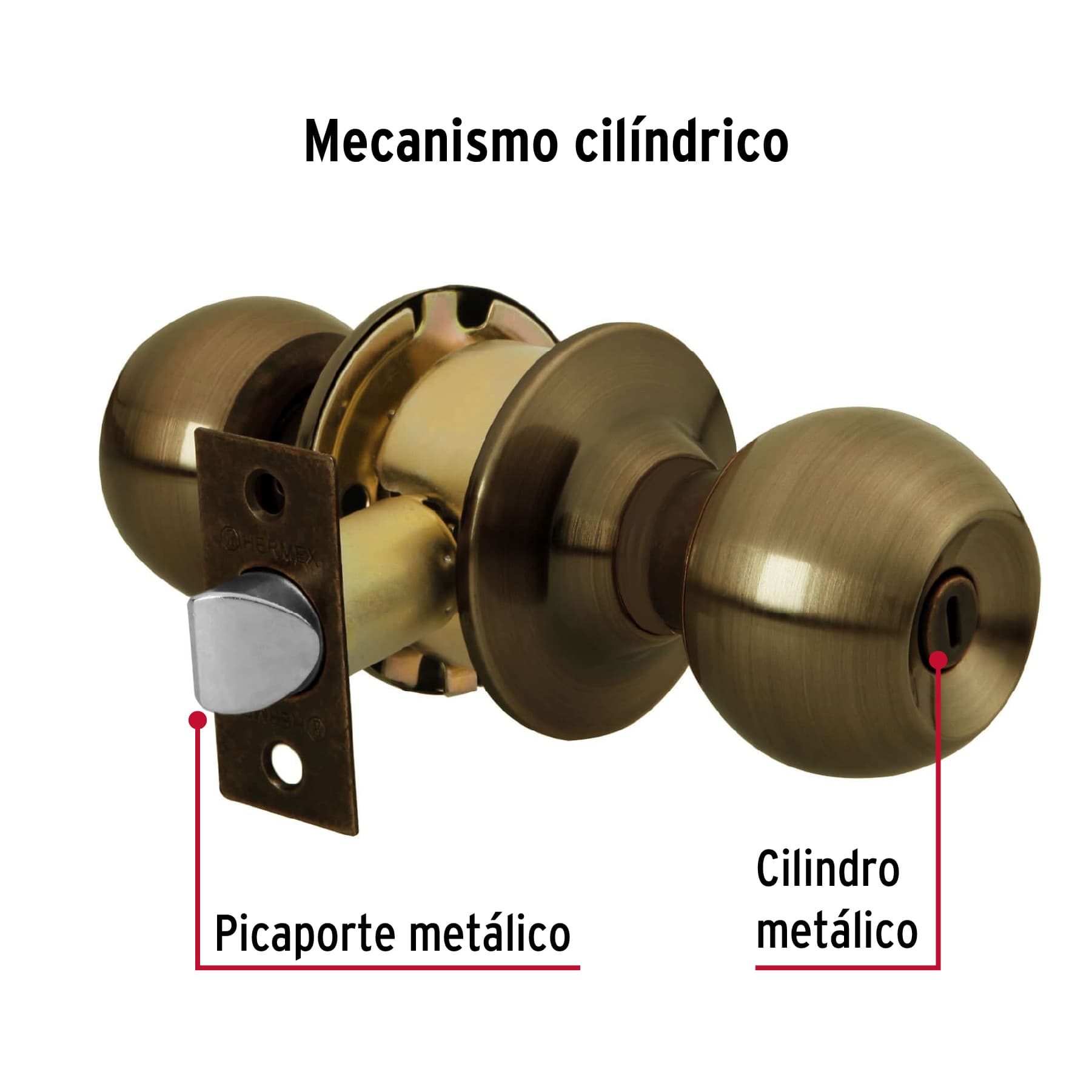 Cerradura tipo esfera, cilíndrico, baño, antiguo, BASIC