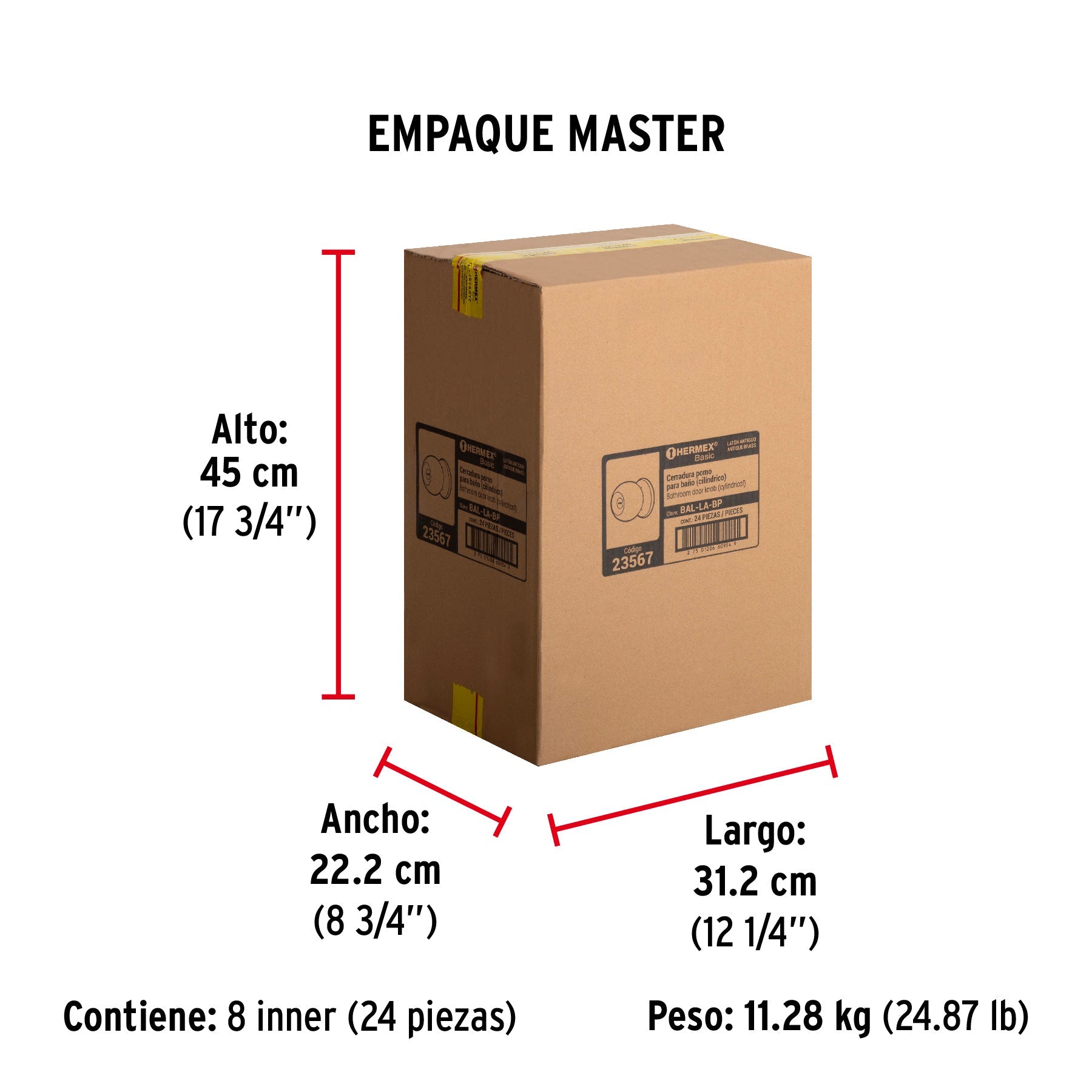 Cerradura tipo esfera, cilíndrico, baño, antiguo, BASIC - Empaque