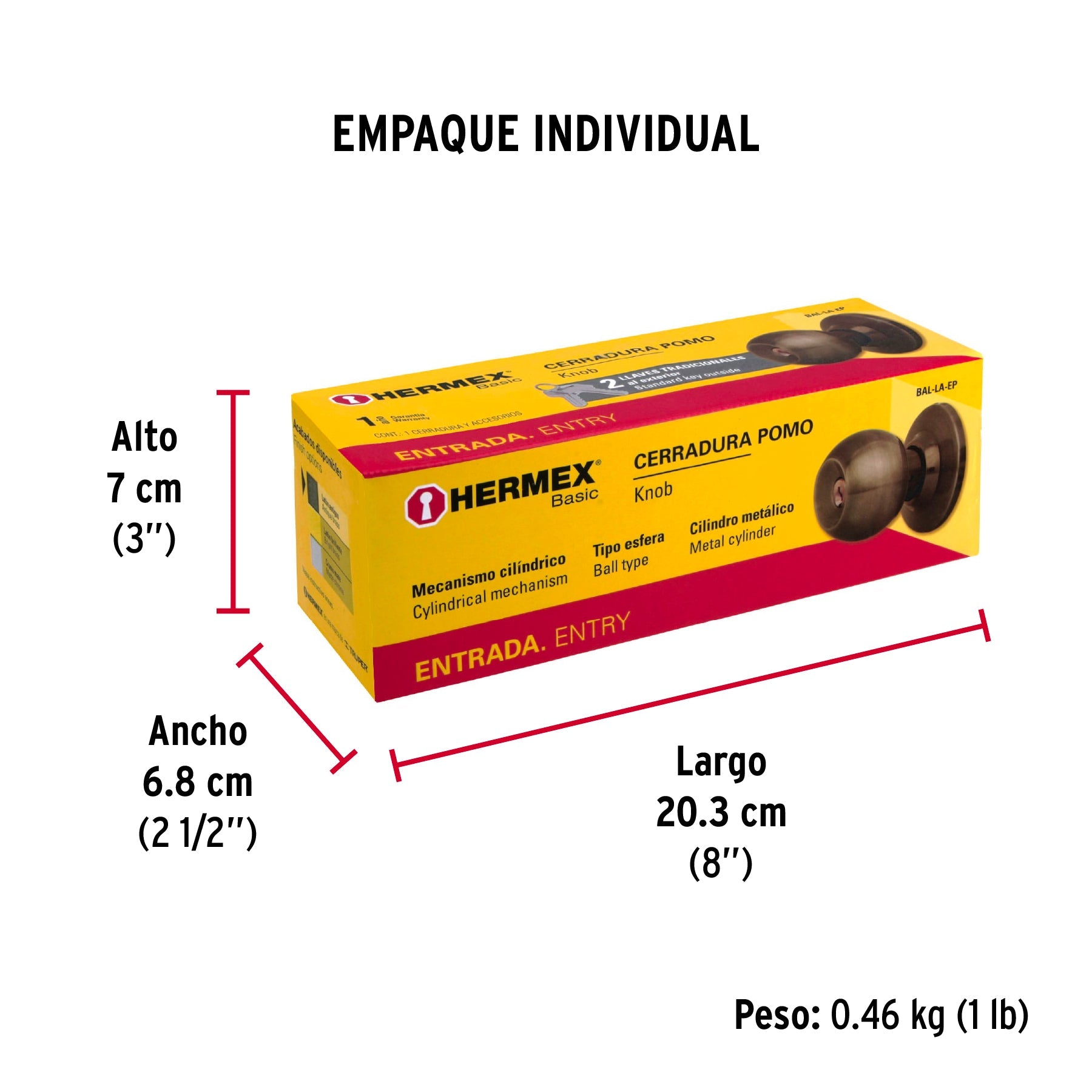 Cerradura tipo esfera, cilíndrico, entrada, antiguo, BASIC - Empaque
