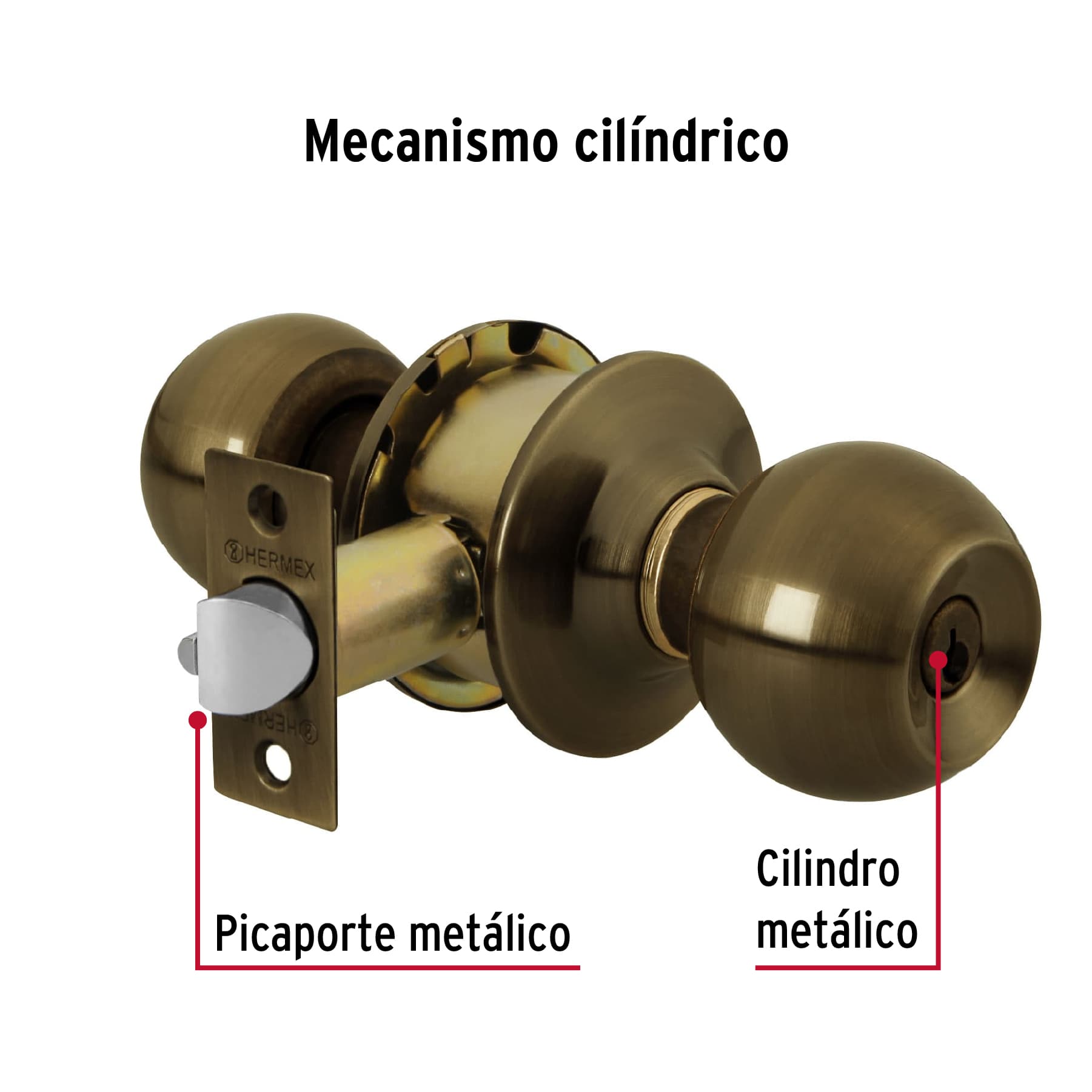 Cerradura tipo esfera, cilíndrico, recámara, antiguo, BASIC
