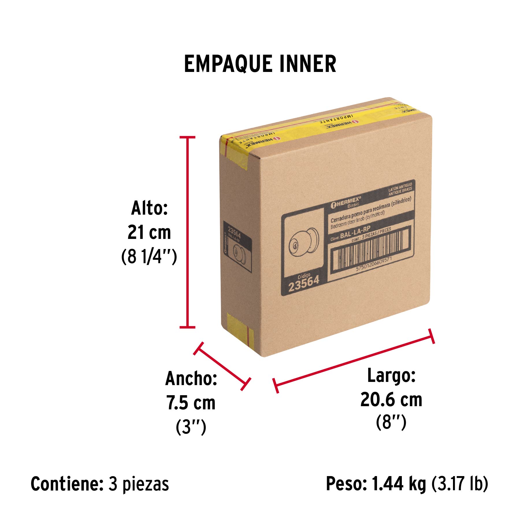 Cerradura tipo esfera, cilíndrico, recámara, antiguo, BASIC - Empaque