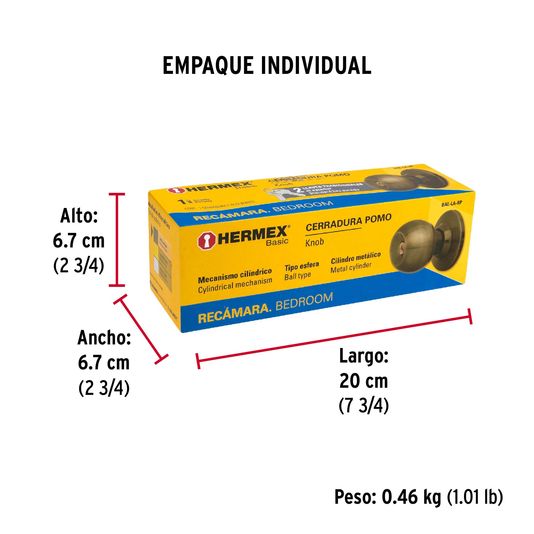 Cerradura tipo esfera, cilíndrico, recámara, antiguo, BASIC - Empaque
