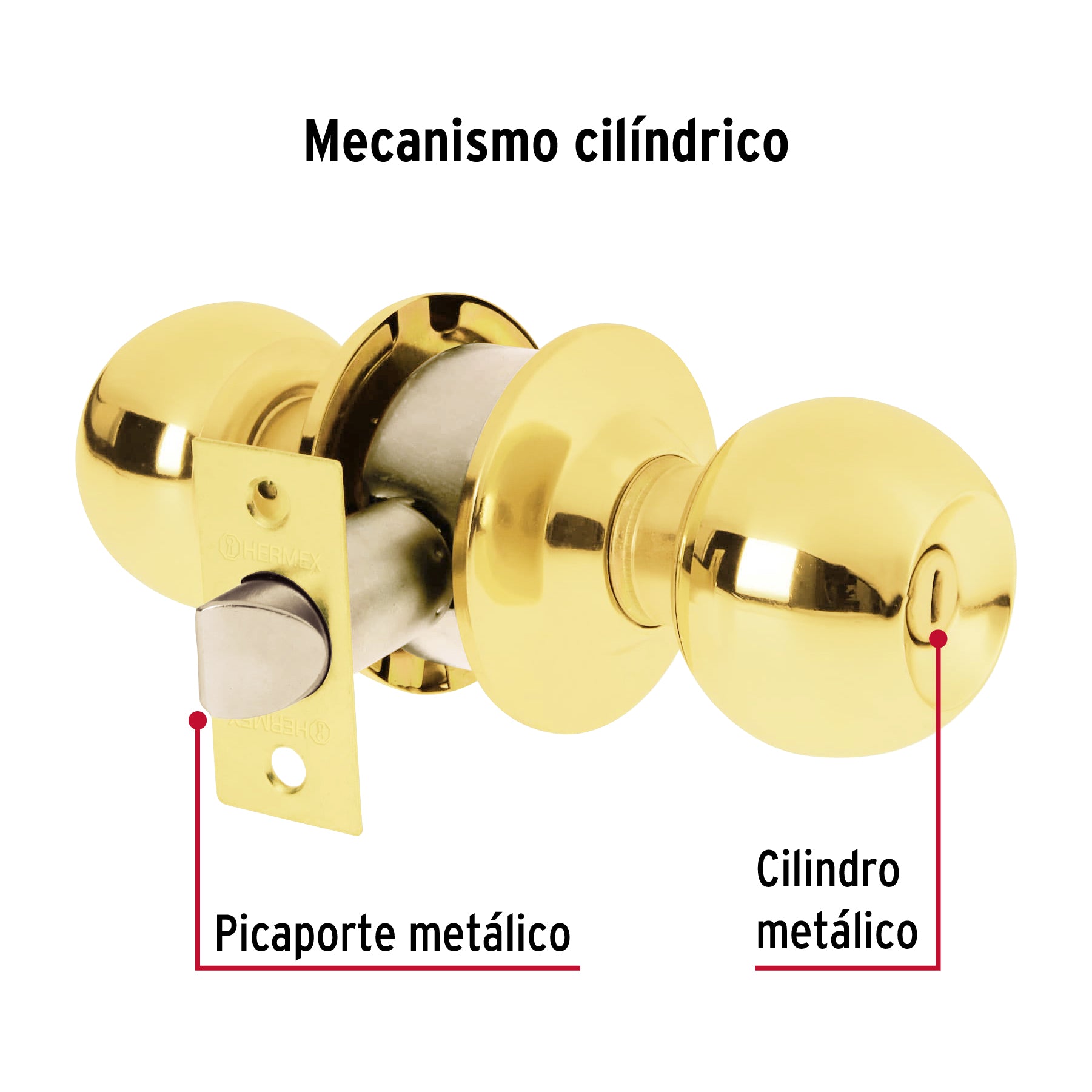 Cerradura tipo esfera, cilíndrico, baño, brillante, BASIC