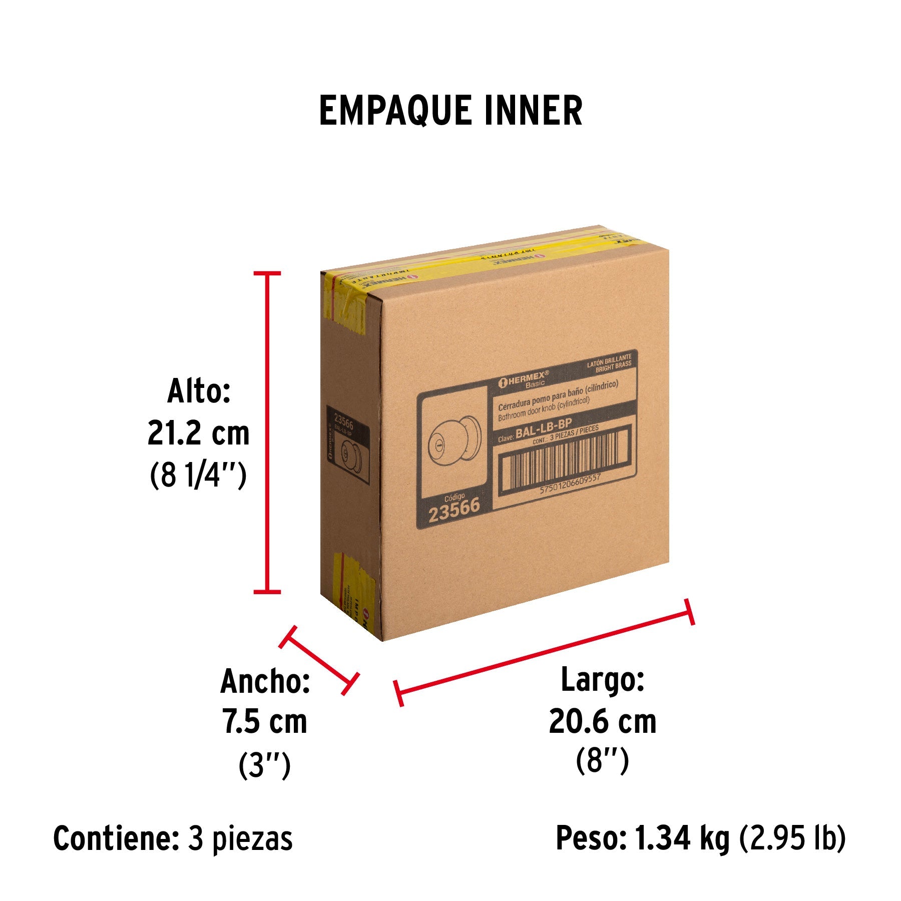 Cerradura tipo esfera, cilíndrico, baño, brillante, BASIC - Empaque