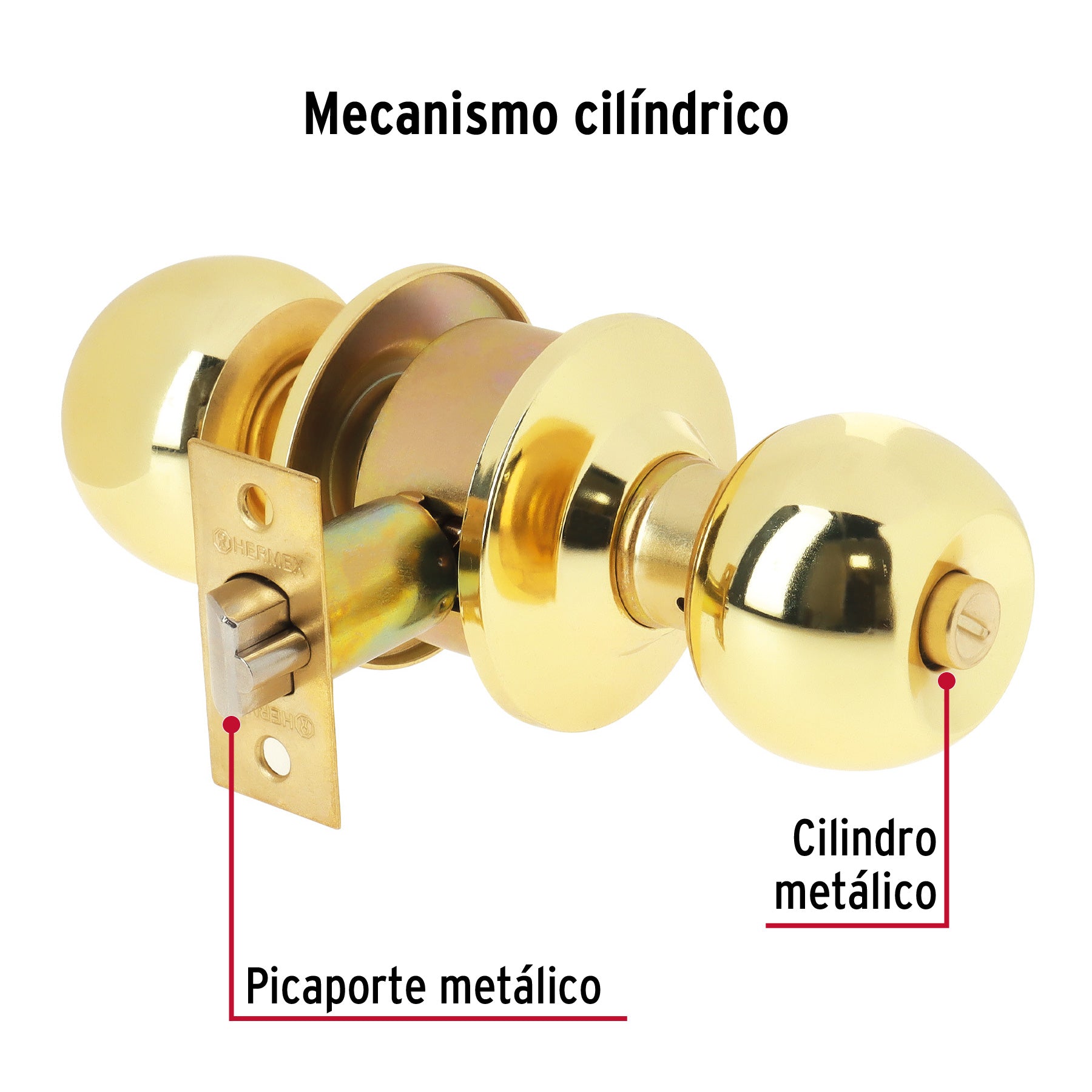 Cerradura tipo esfera cilíndrico, recámara, brillante, BASIC