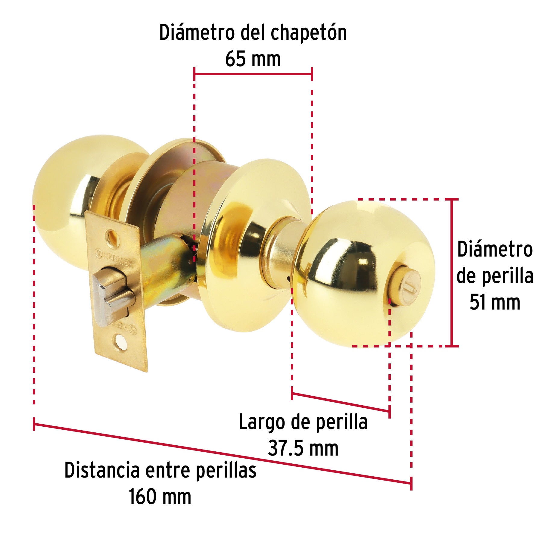 Cerradura tipo esfera cilíndrico, recámara, brillante, BASIC