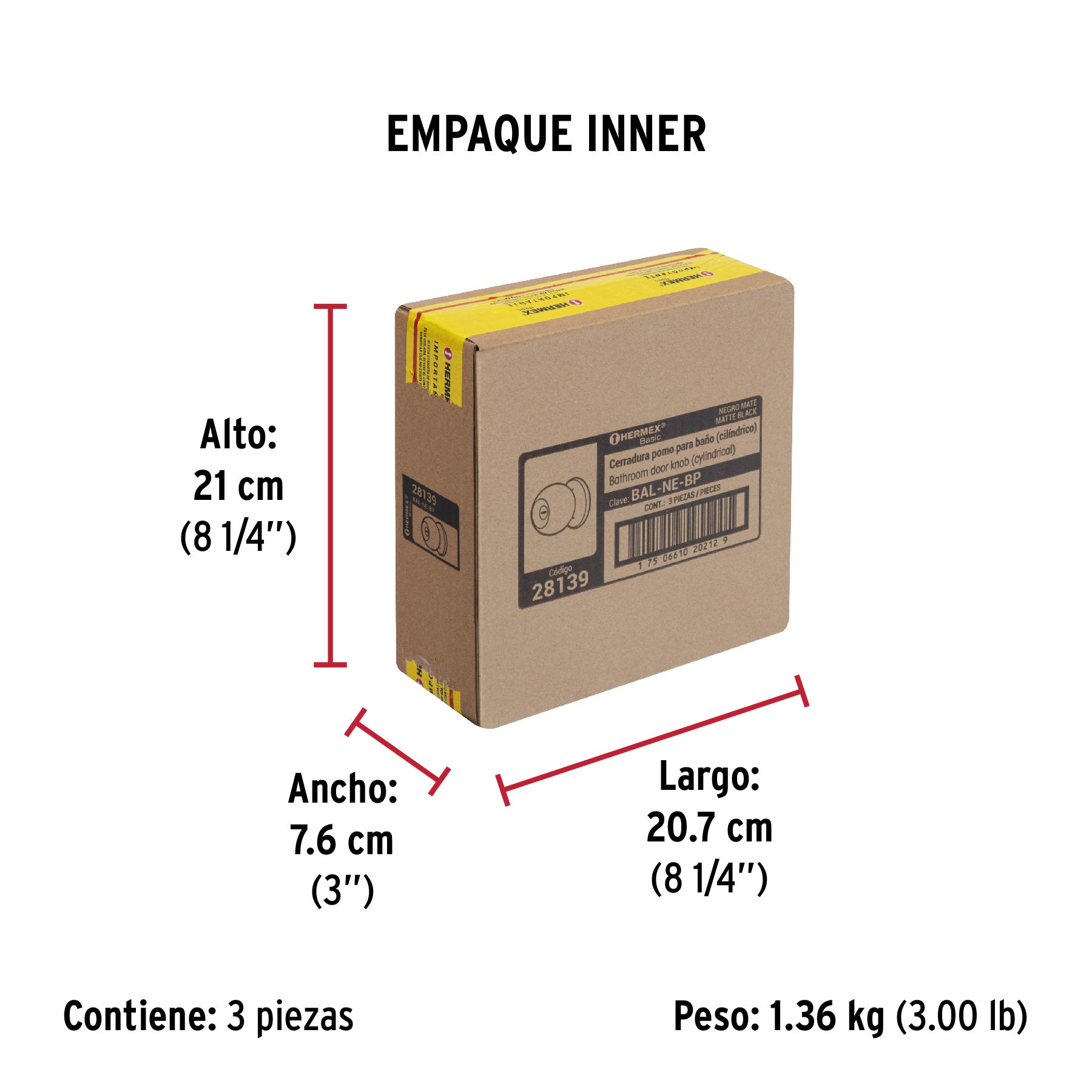 Cerradura tipo esfera, cilíndrico, baño, negro, BASIC - Empaque
