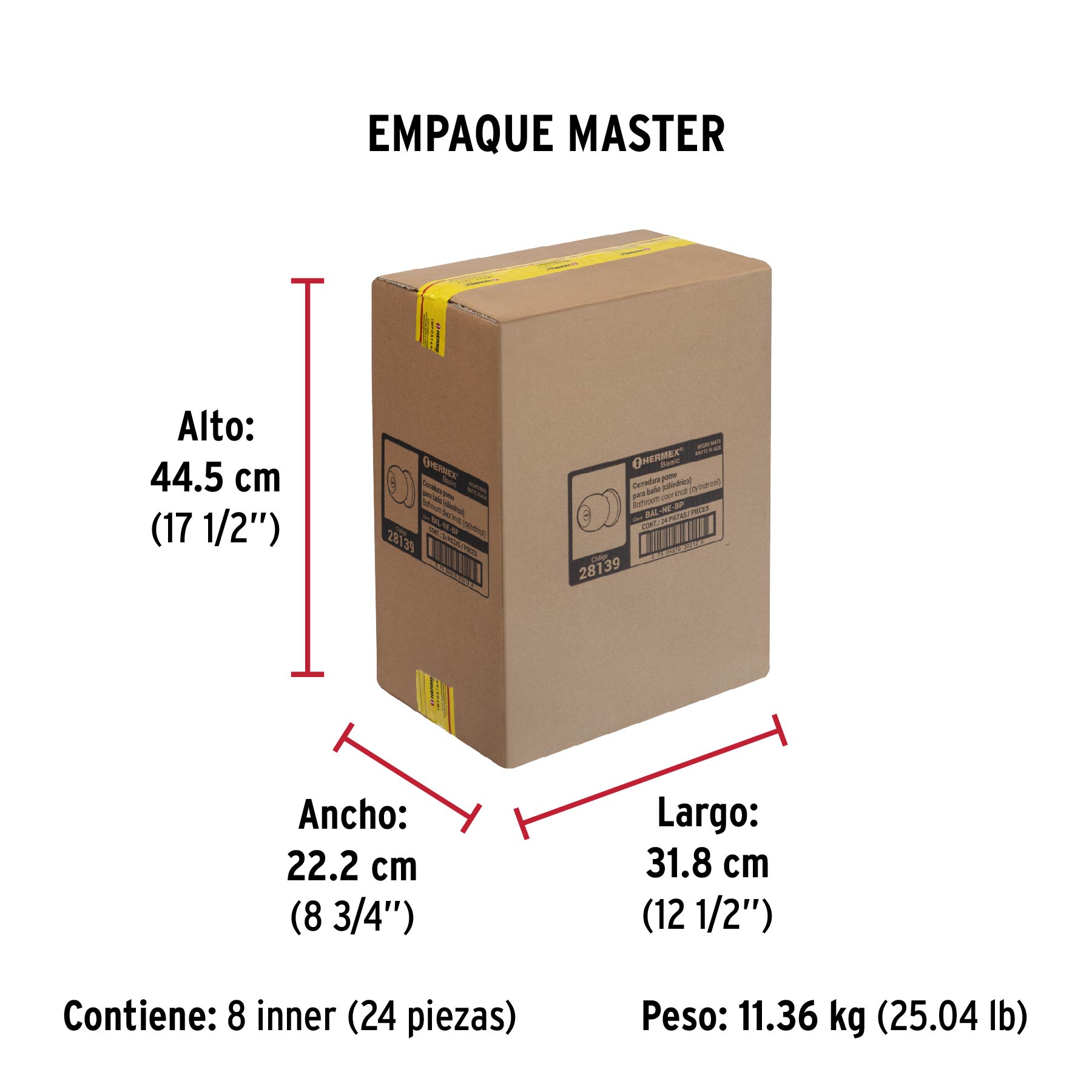 Cerradura tipo esfera, cilíndrico, baño, negro, BASIC - Empaque