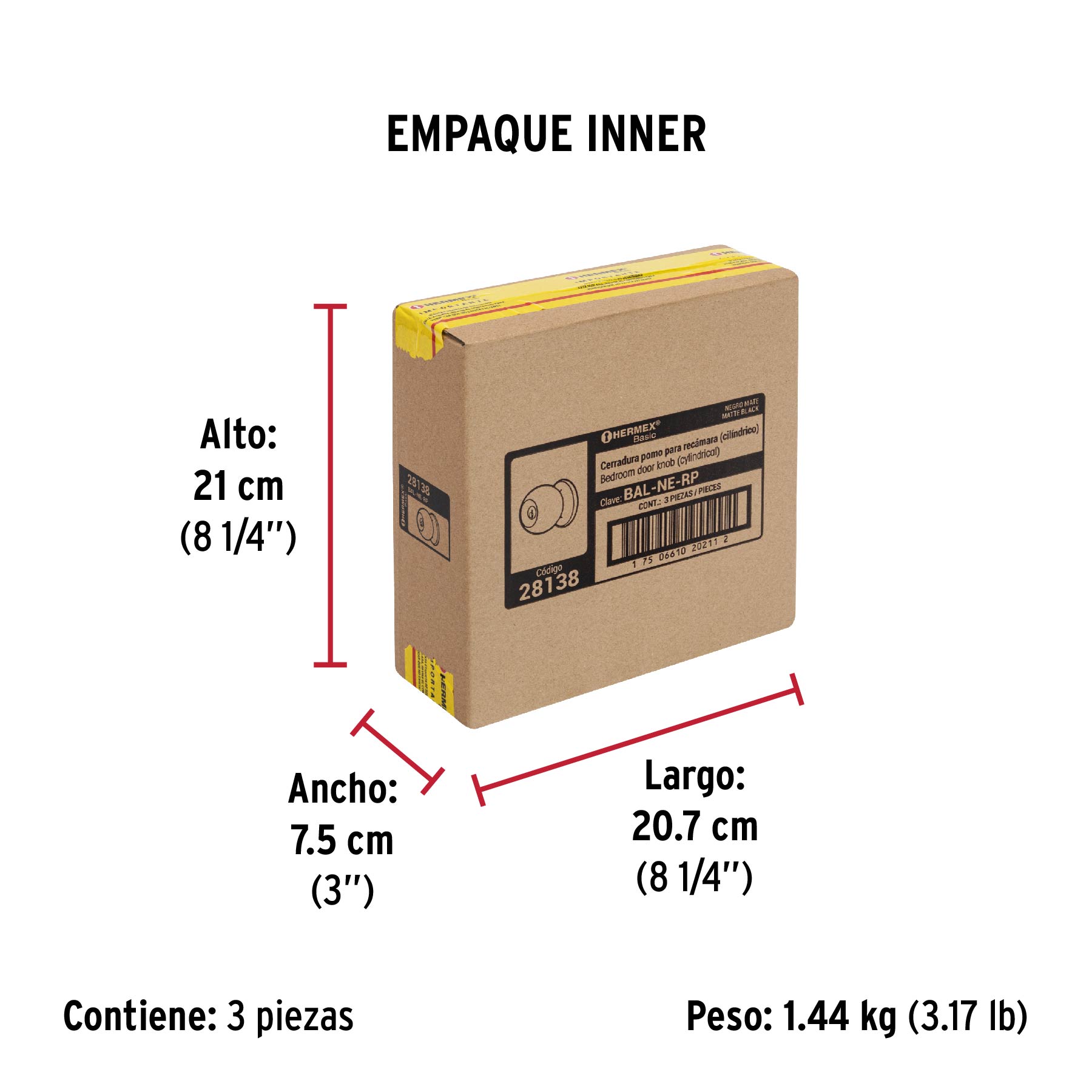 Cerradura tipo esfera, cilíndrico, recámara, negro, BASIC - Empaque