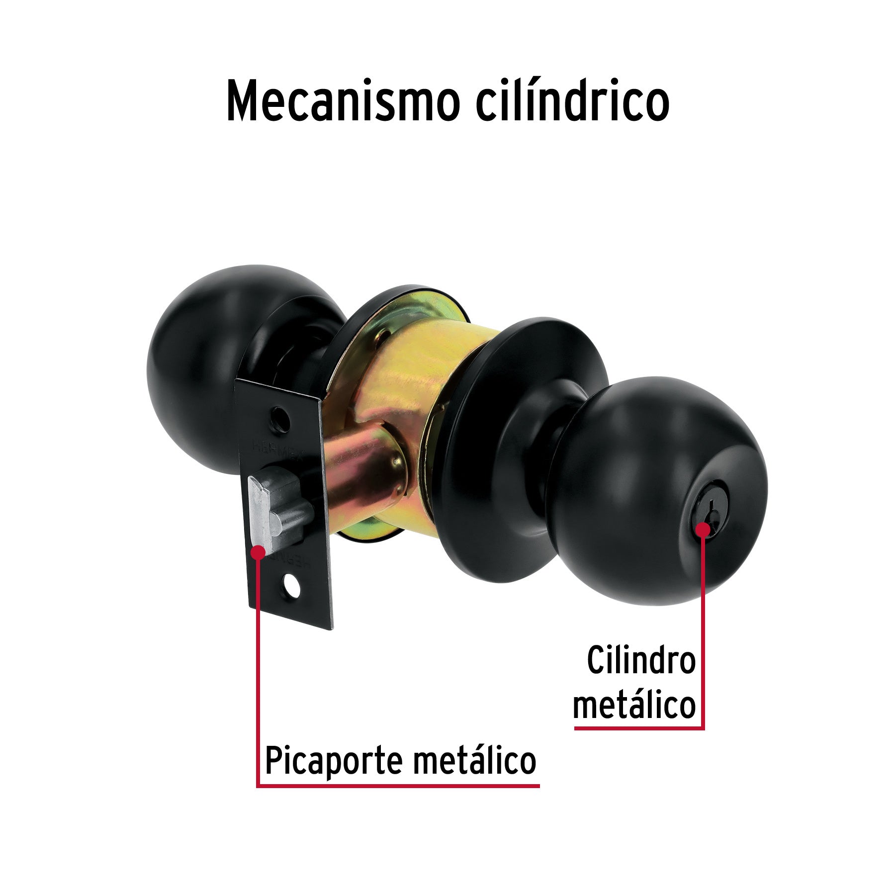 Cerradura tipo esfera, cilíndrico, recámara, negro, BASIC