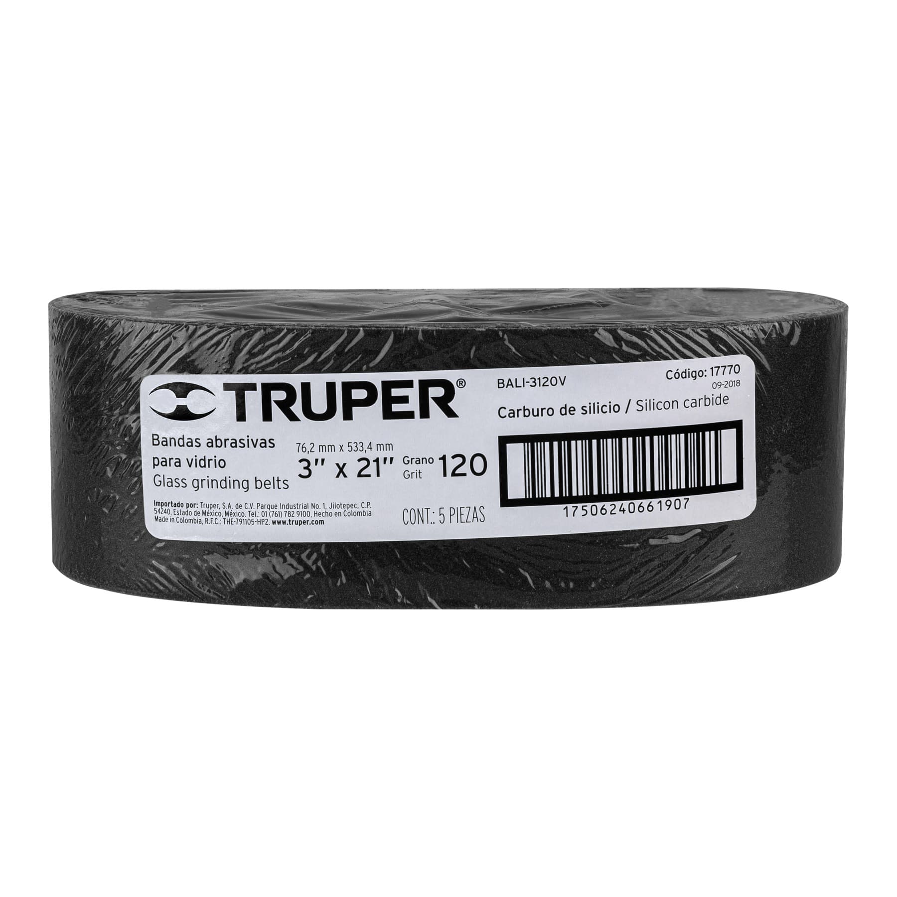 1 banda de lija 3 x 21", carburo de silicio grano 120, 5 pzs