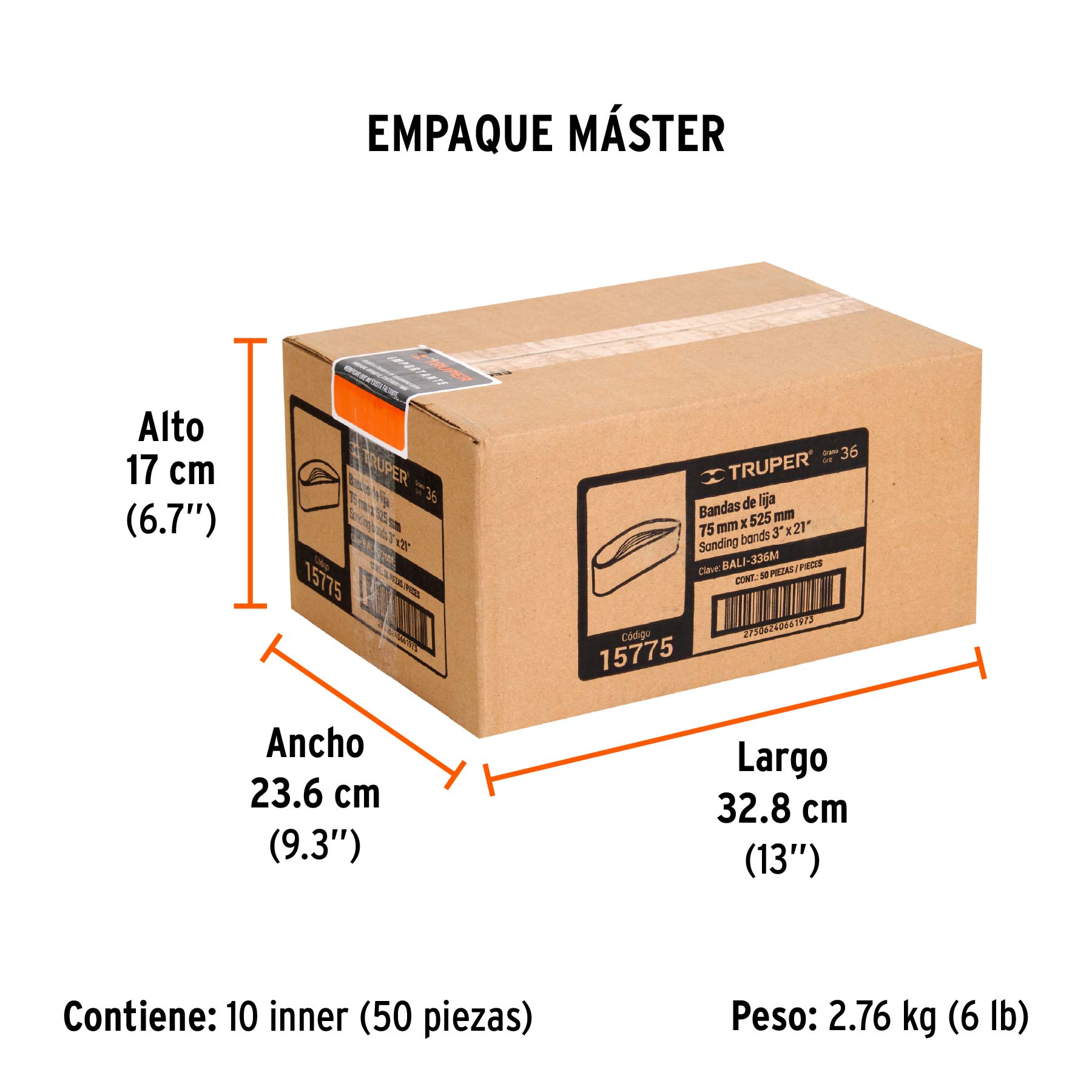 1 banda de lija 3 x 21" óxido de aluminio grano 36, 5 pzs - Empaque