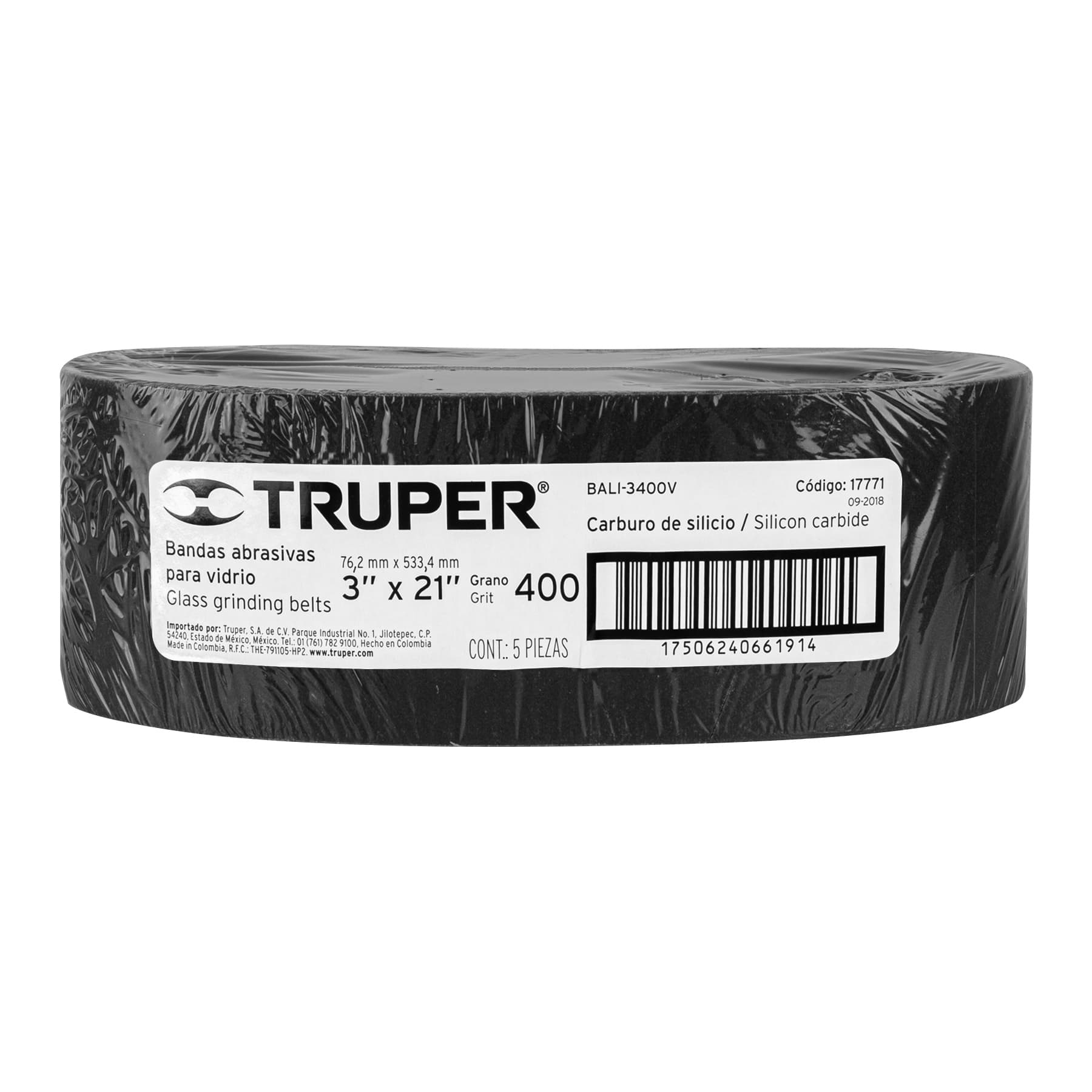 1 banda de lija 3 x 21", carburo de silicio grano 400, 5 pzs