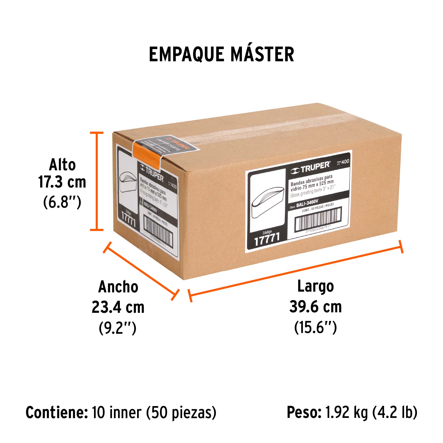 1 banda de lija 3 x 21", carburo de silicio grano 400, 5 pzs - Empaque
