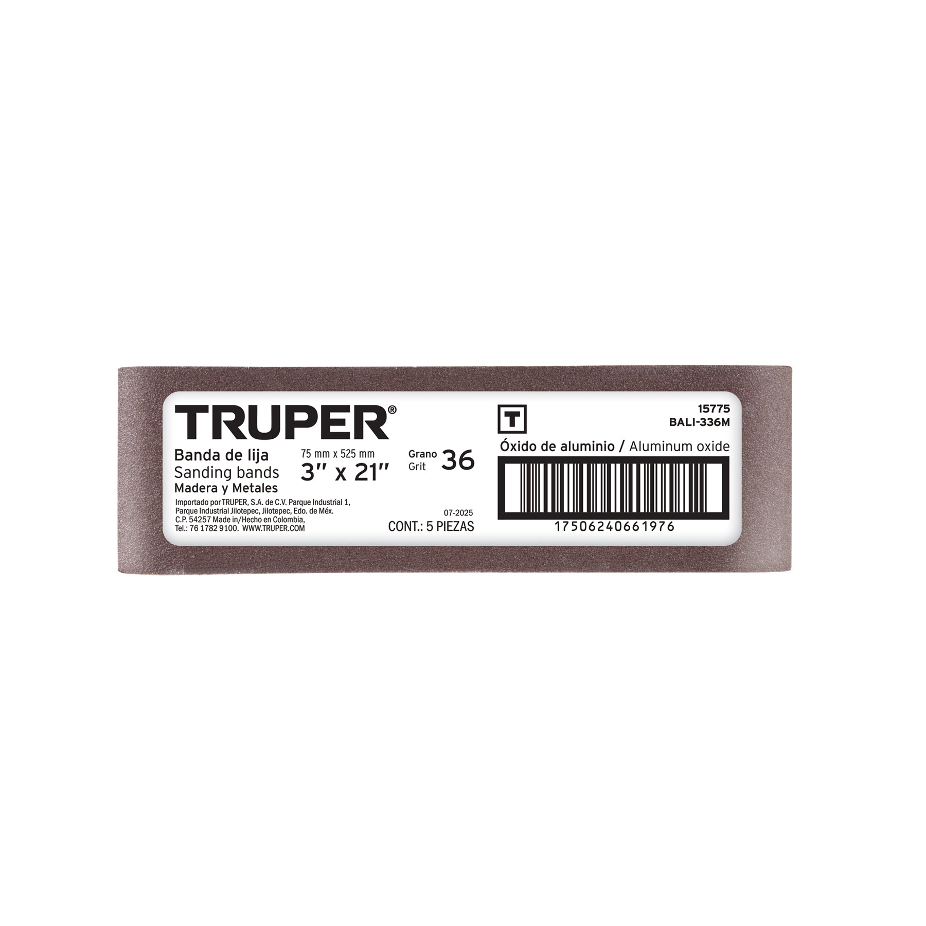 1 banda de lija 3 x 21" óxido de aluminio grano 60, 5 pzs