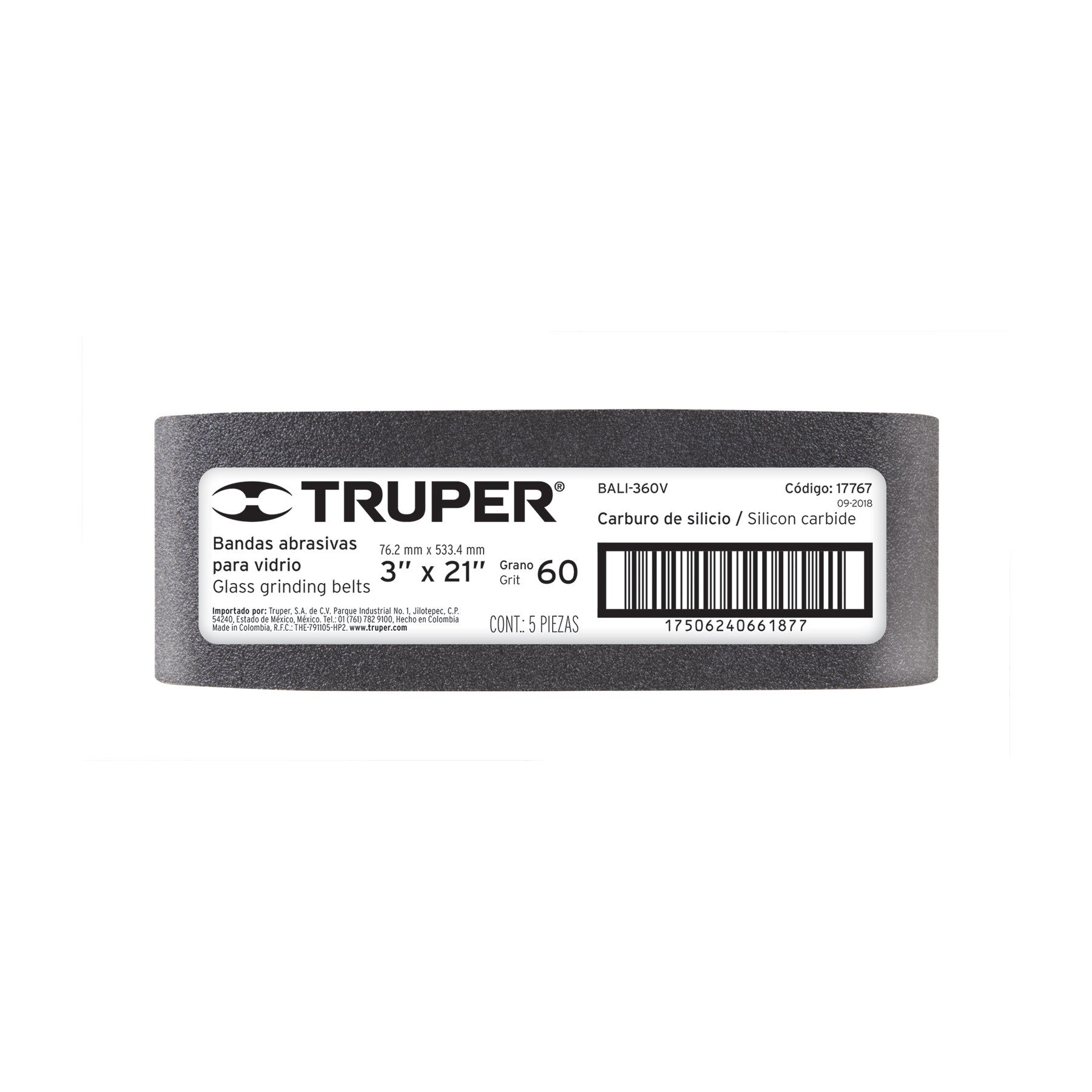 1 banda de lija 3 x 21", carburo de silicio grano 60, 5 pzs