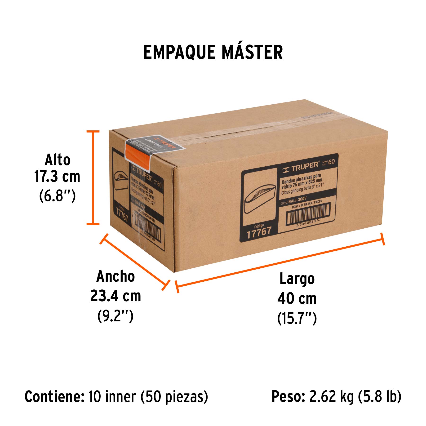 1 banda de lija 3 x 21", carburo de silicio grano 60, 5 pzs - Empaque