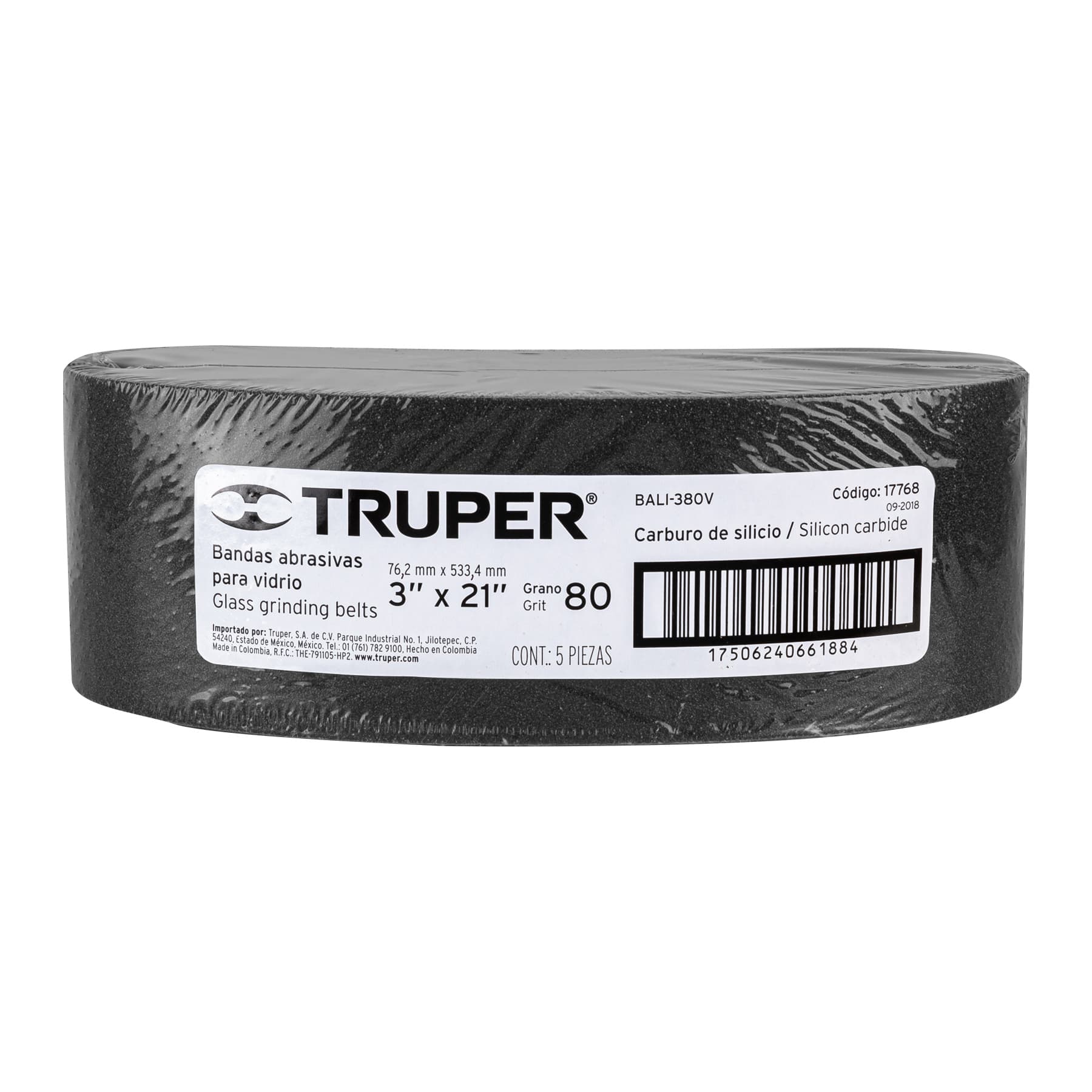 1 banda de lija 3 x 21", carburo de silicio grano 80, 5 pzs