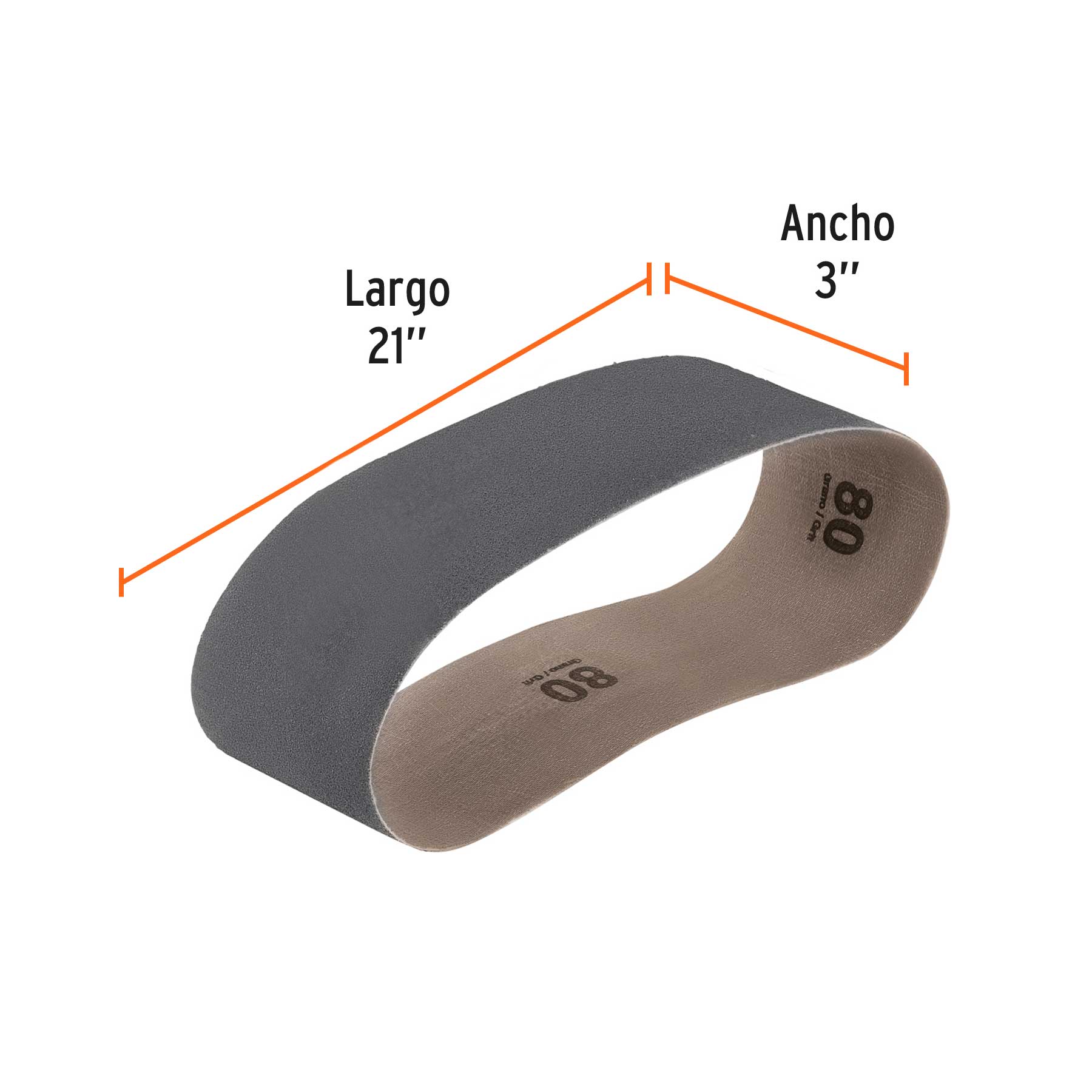 1 banda de lija 3 x 21", carburo de silicio grano 80, 5 pzs