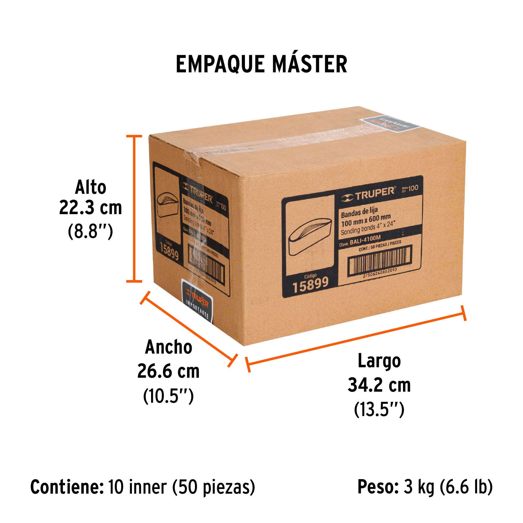 1 banda de lija 4 x 24" óxido de aluminio grano 100, 5 pzs - Empaque