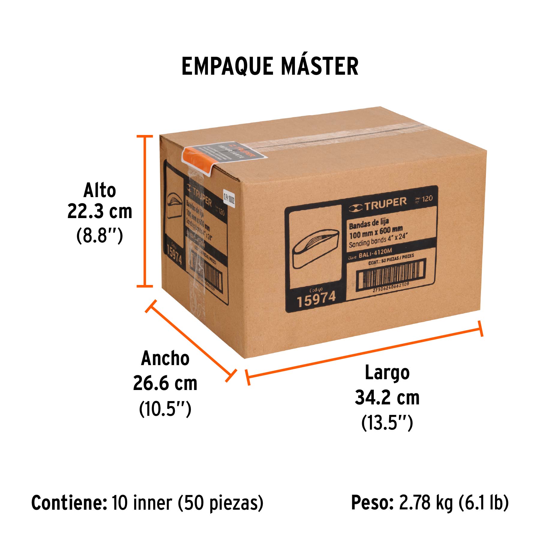 1 banda de lija 4 x 24" óxido de aluminio grano 120, 5 pzs - Empaque