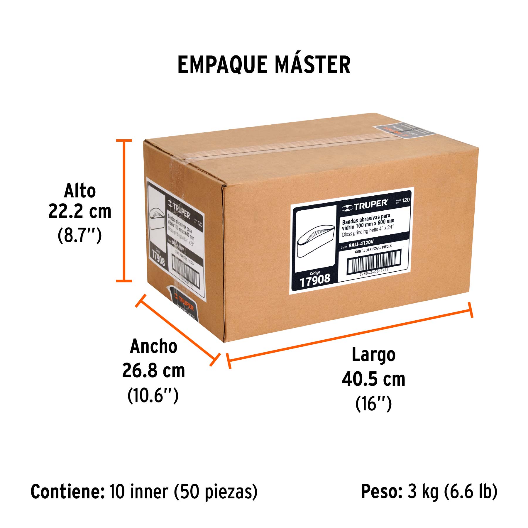 1 banda de lija 4 x 24", carburo de silicio grano 120, 5 pzs - Empaque