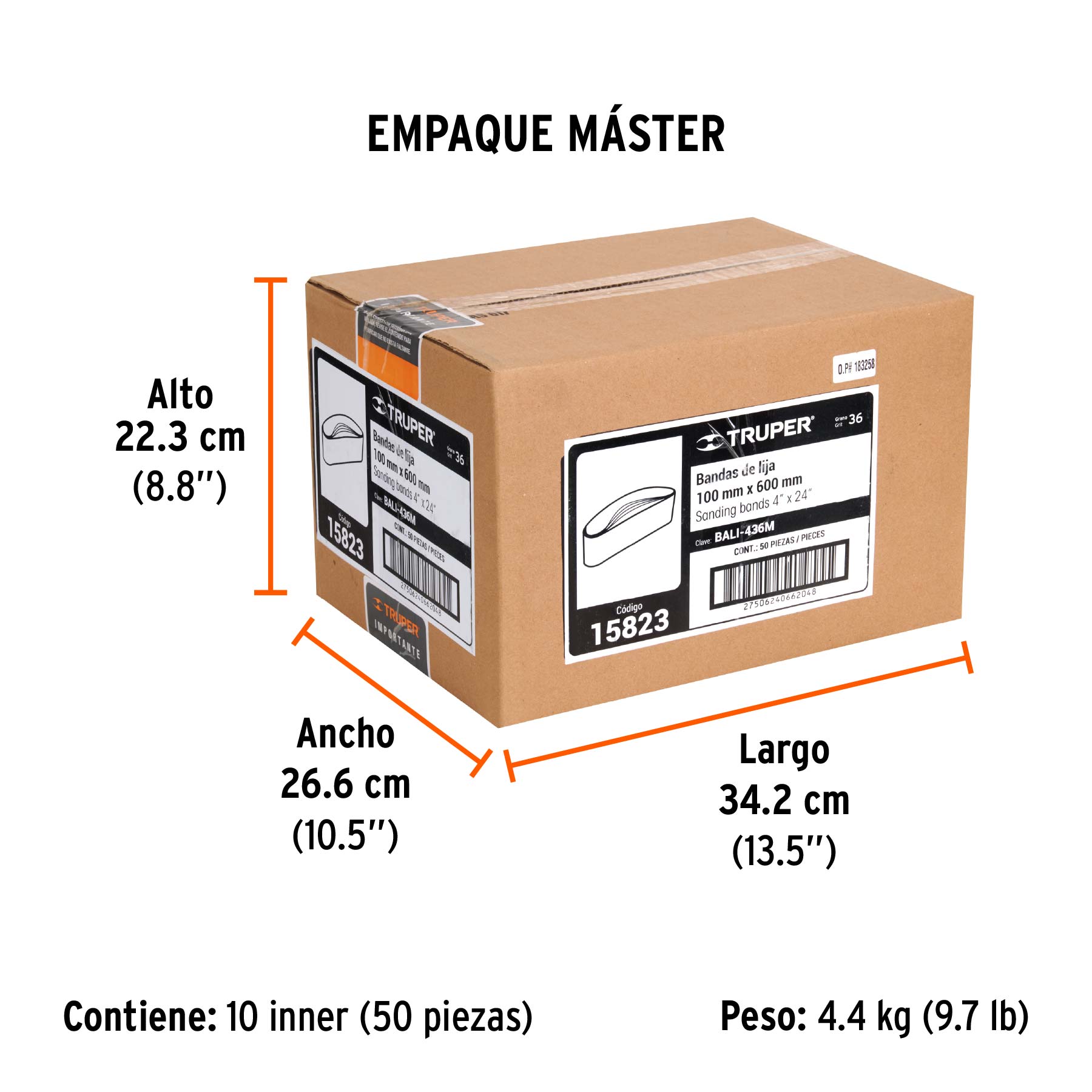 1 banda de lija 4 x 24" óxido de aluminio grano 36, 5 pzs - Empaque