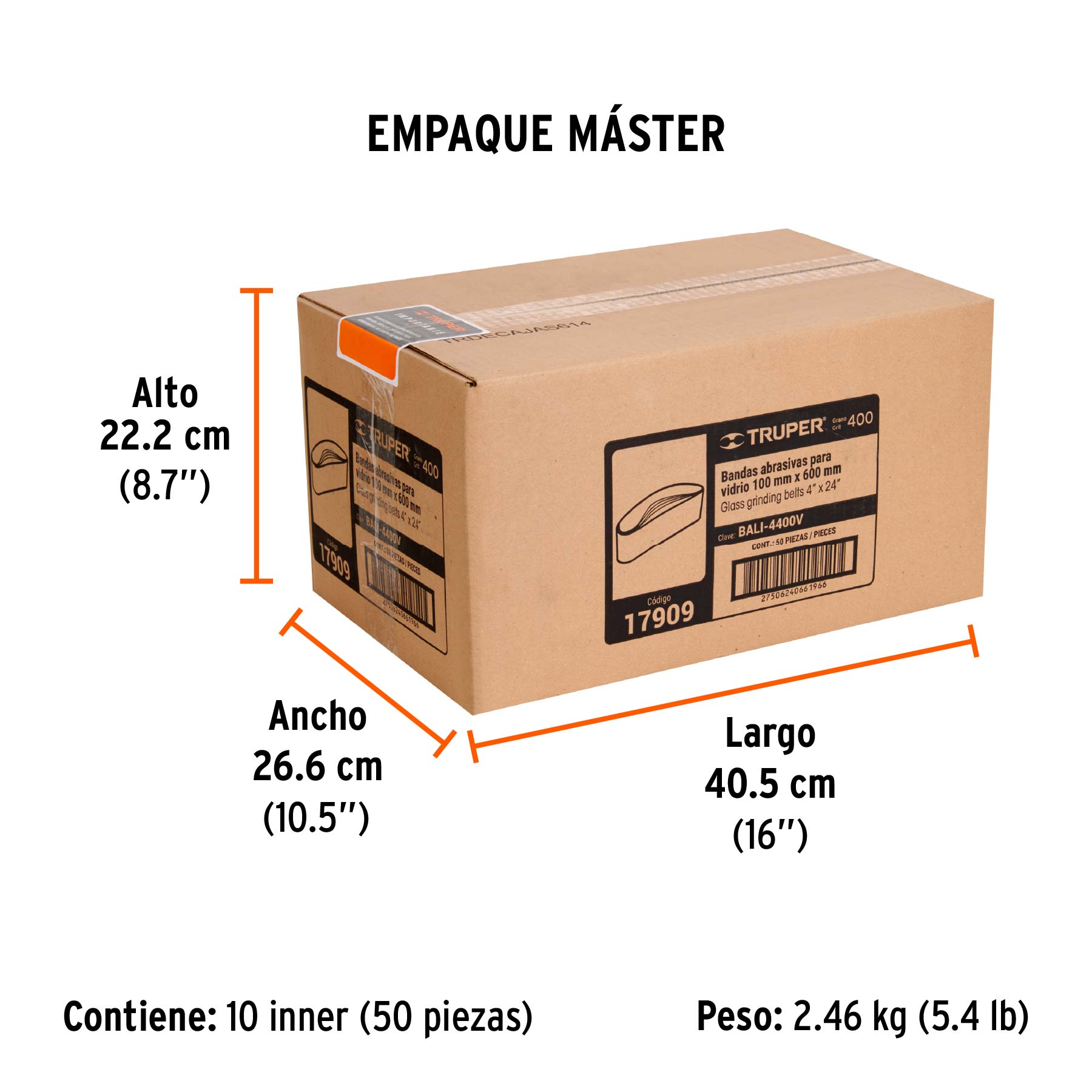 1 banda de lija 4 x 24", carburo de silicio grano 400, 5 pzs - Empaque