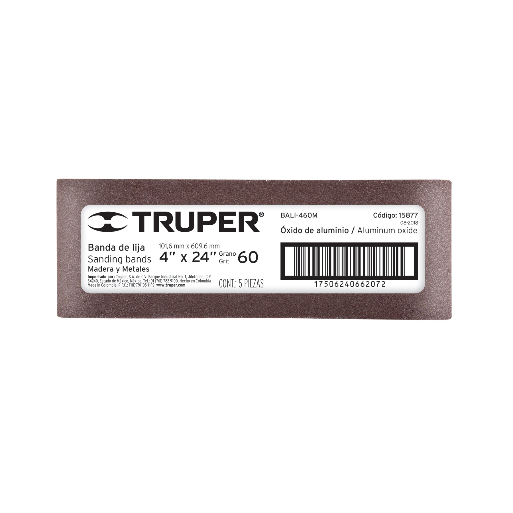 1 banda de lija 4 x 24" óxido de aluminio grano 60, 5 pzs