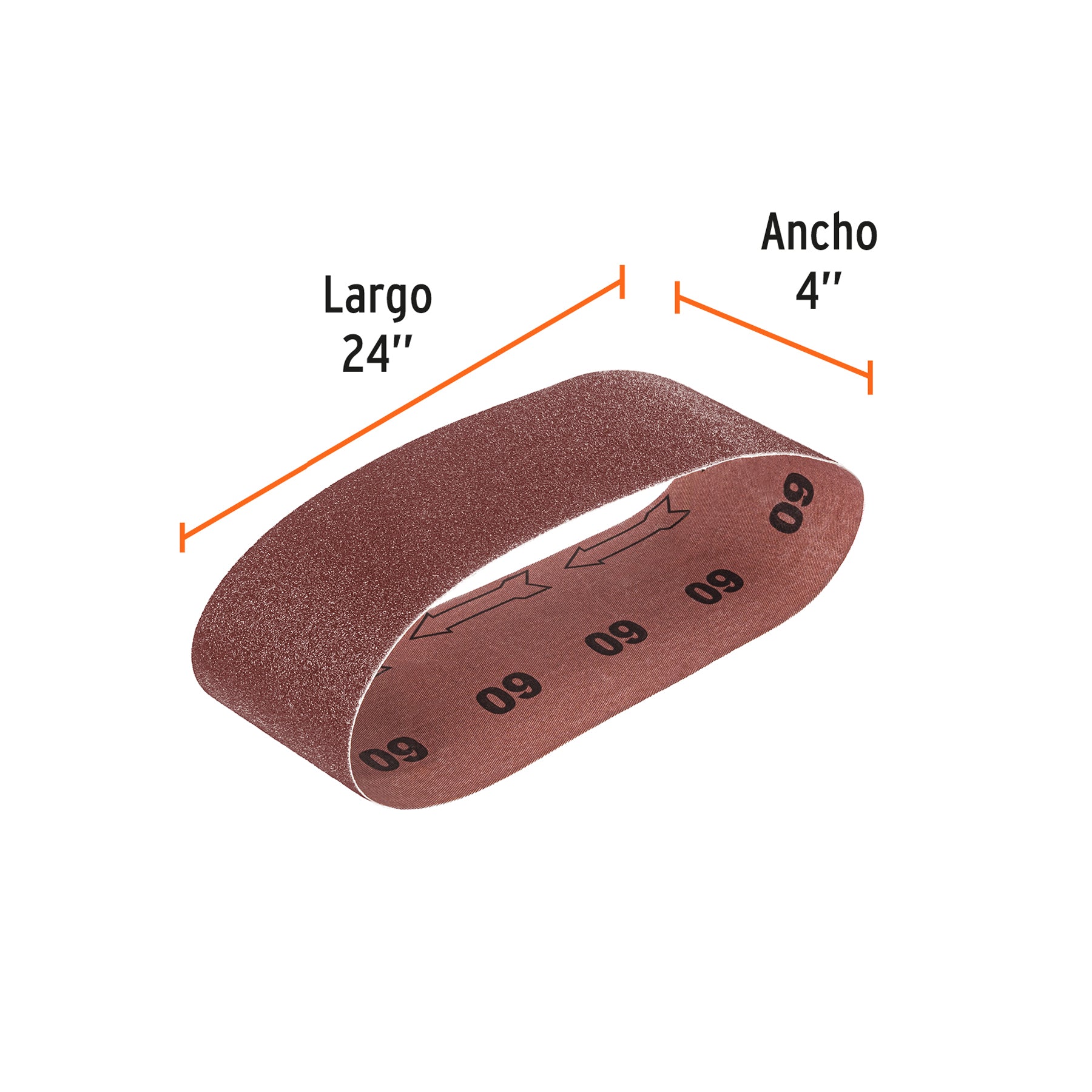 1 banda de lija 4 x 24" óxido de aluminio grano 60, 5 pzs