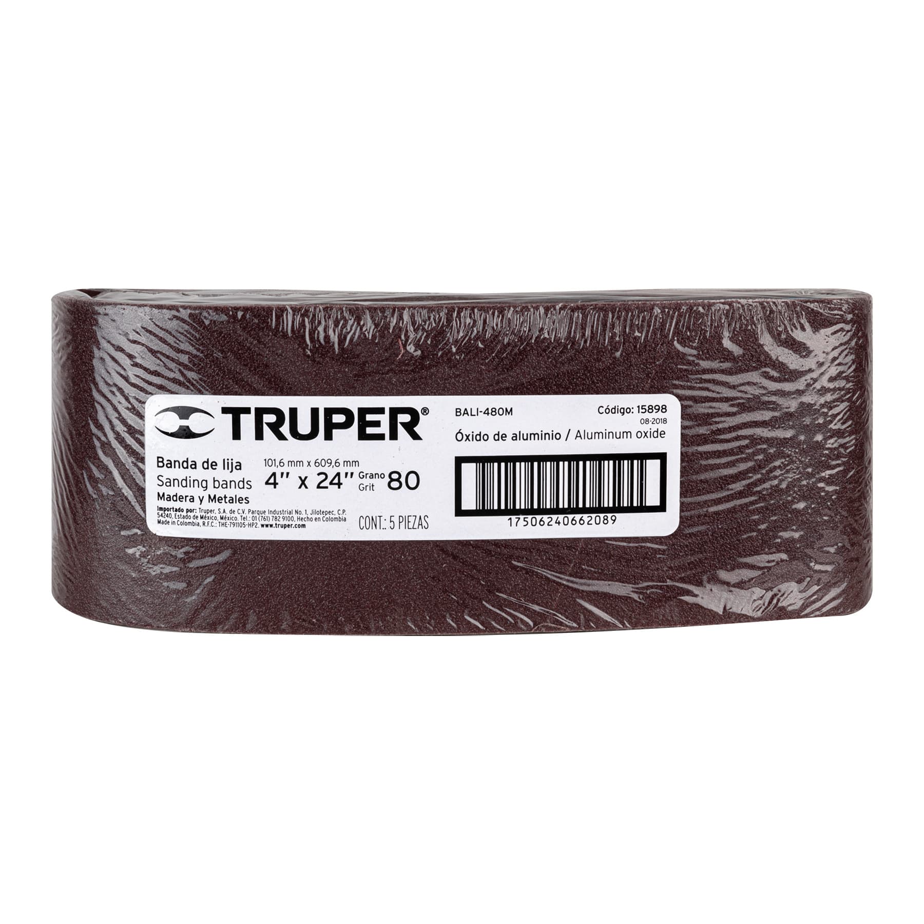 1 banda de lija 4 x 24" óxido de aluminio grano 80, 5 pzs