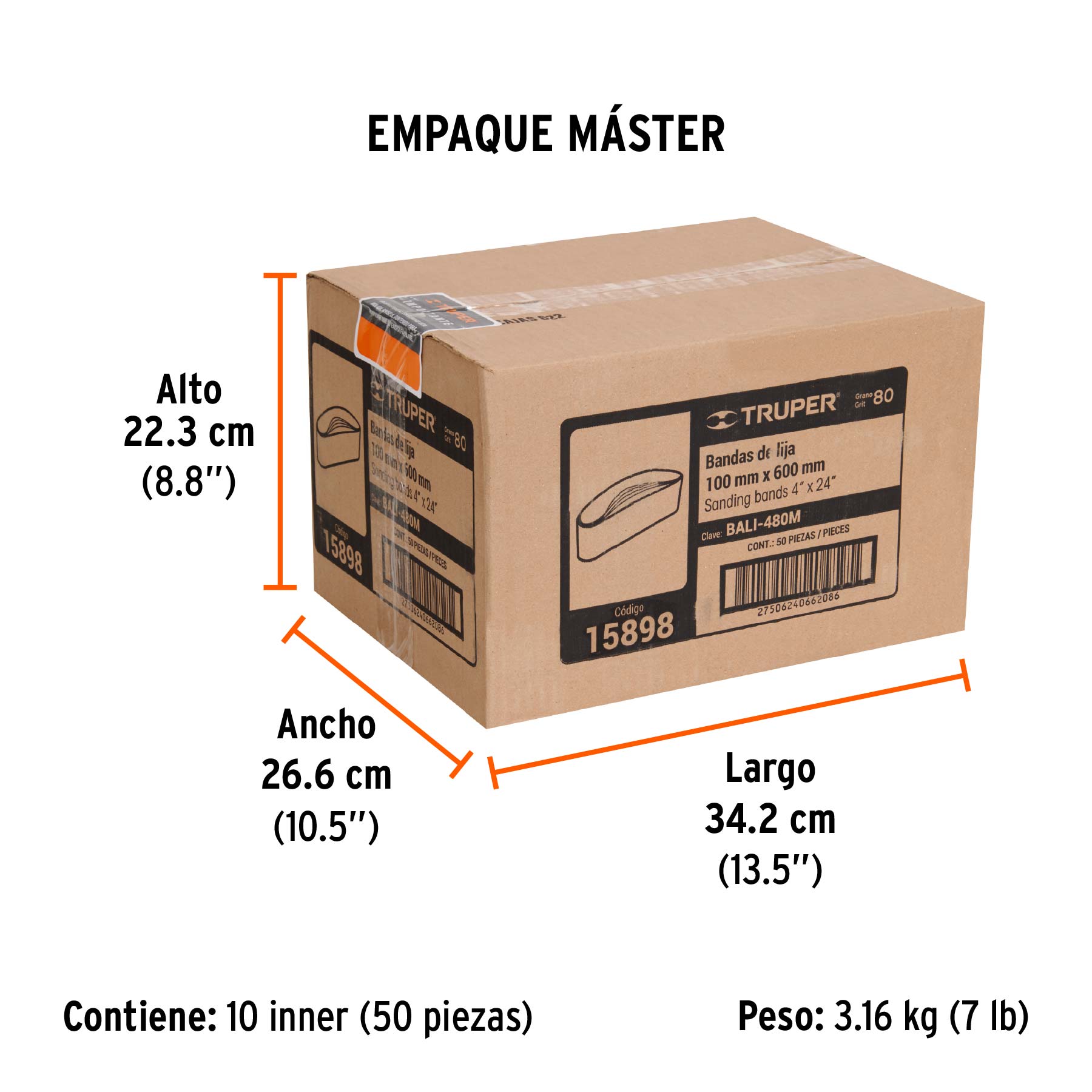 1 banda de lija 4 x 24" óxido de aluminio grano 80, 5 pzs - Empaque