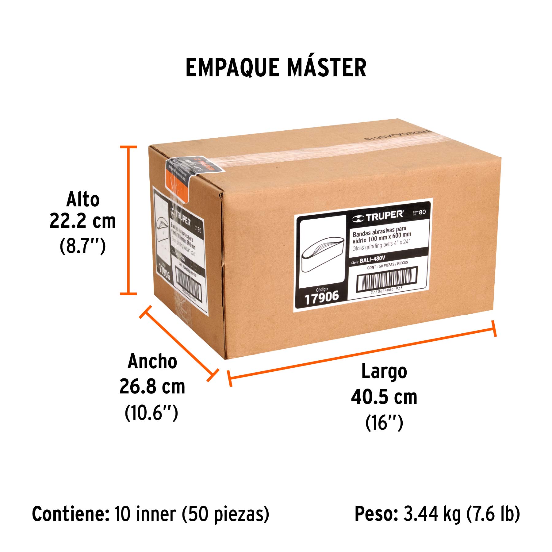 1 banda de lija 4 x 24", carburo de silicio grano 80, 5 pzs - Empaque