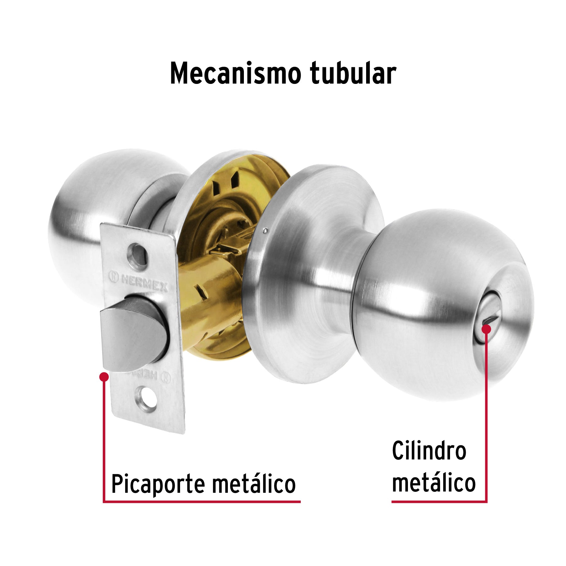 Cerradura tipo esfera, tubular, baño, cromo, HERMEX BASIC