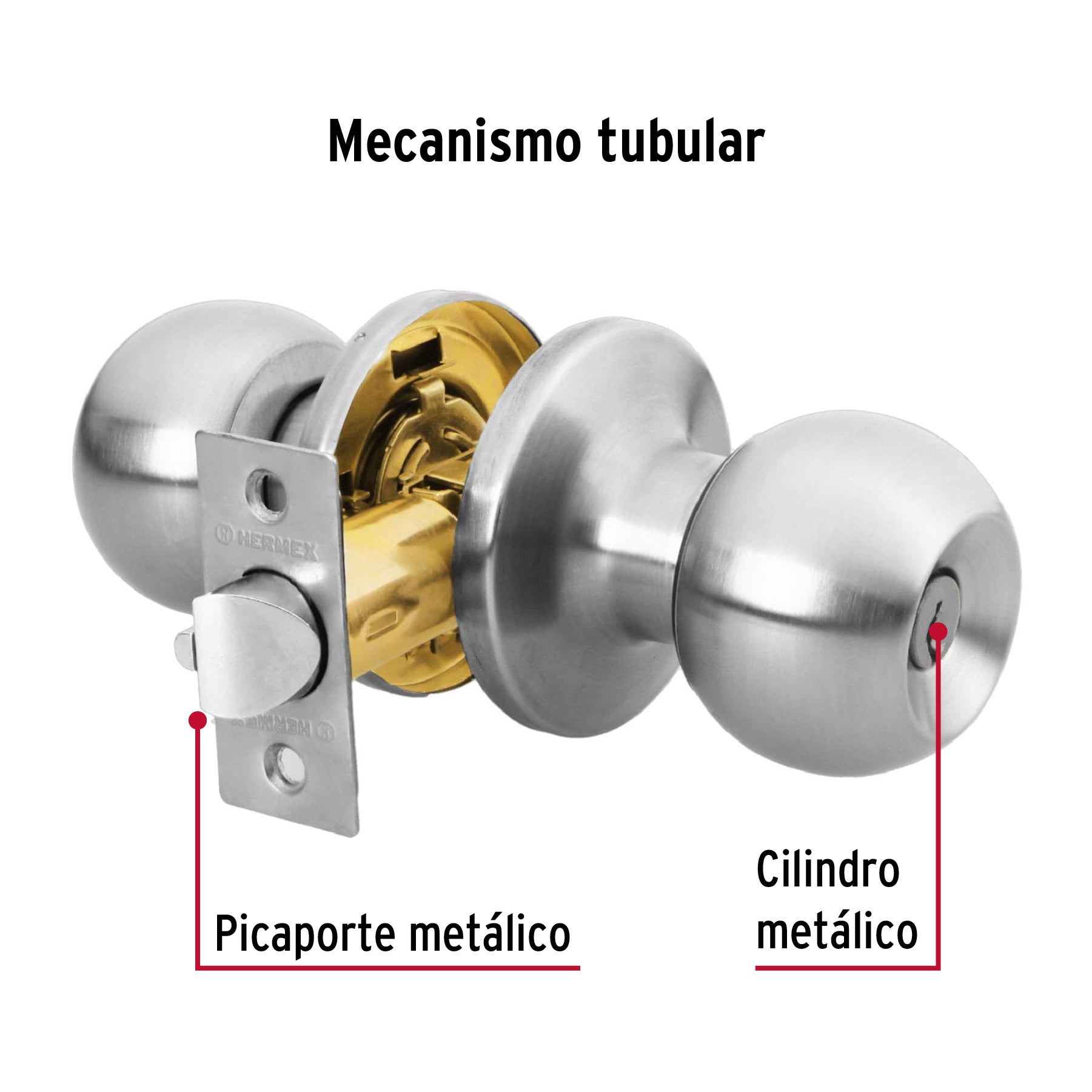 Cerradura tipo esfera, tubular, entrada, cromo, HERMEX BASIC