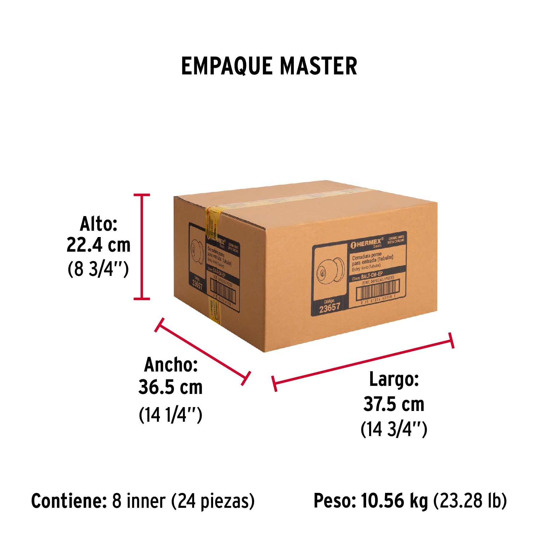 Cerradura tipo esfera, tubular, entrada, cromo, HERMEX BASIC - Empaque