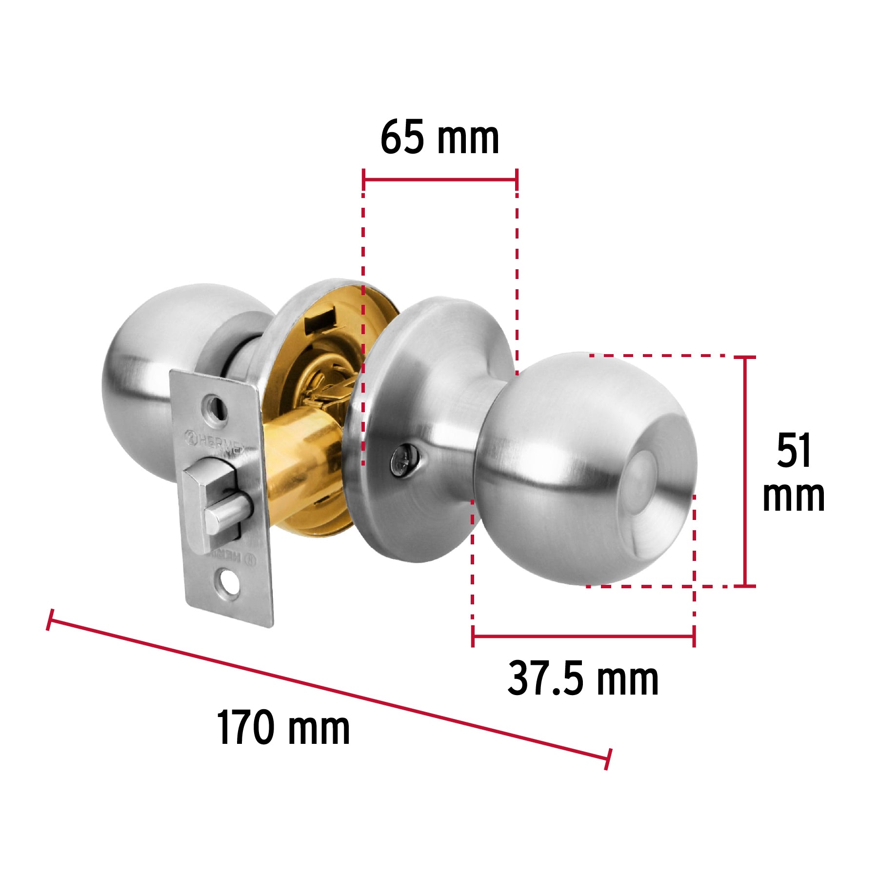 Cerradura tipo esfera, tubular, entrada, cromo, HERMEX BASIC