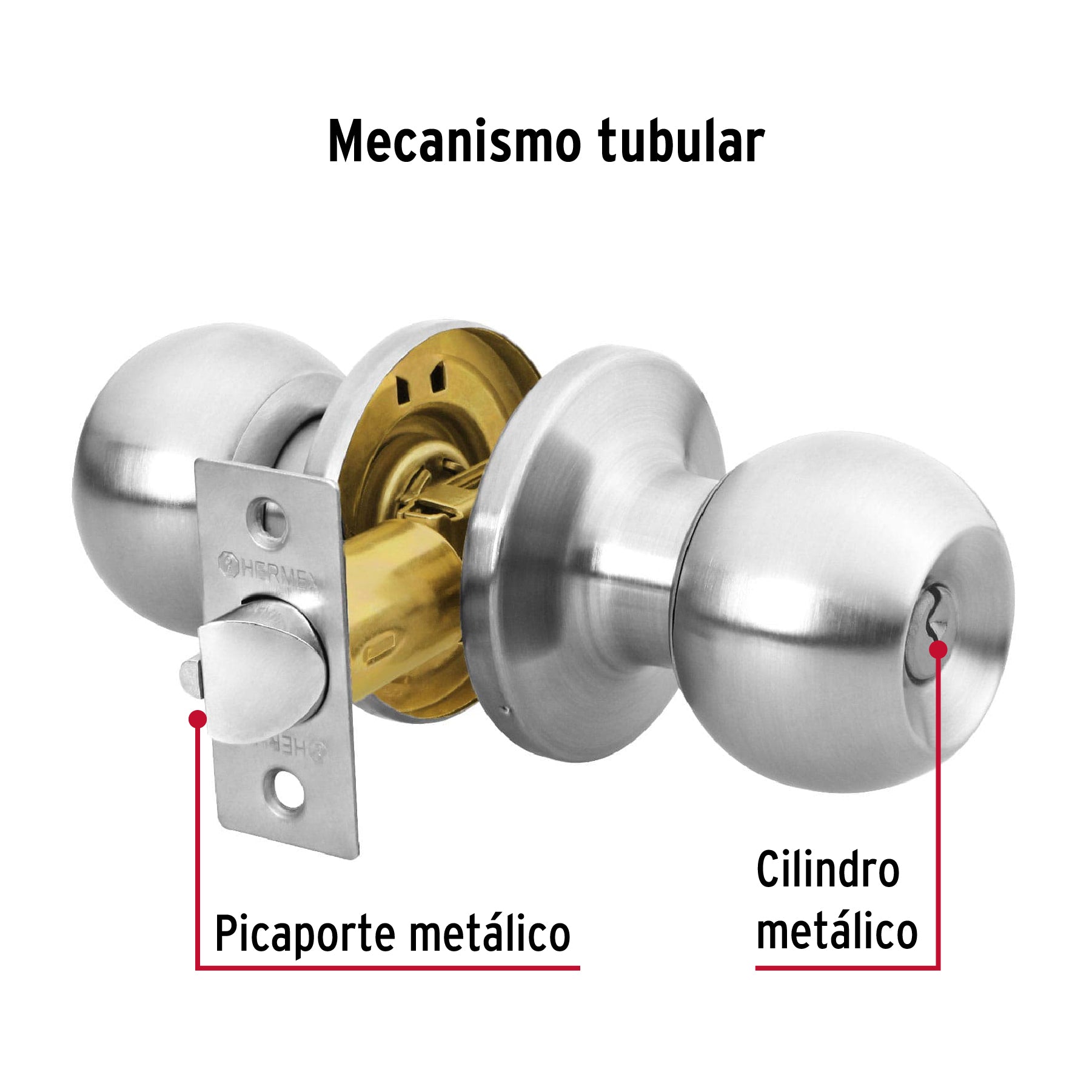 Cerradura tipo esfera, tubular, recámara, cromo, BASIC