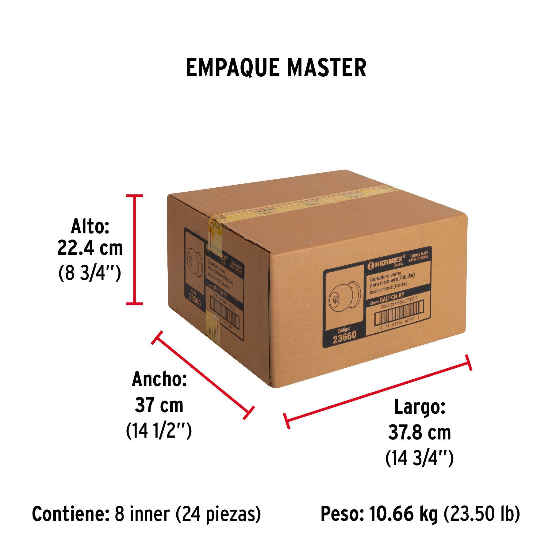 Cerradura tipo esfera, tubular, recámara, cromo, BASIC - Empaque