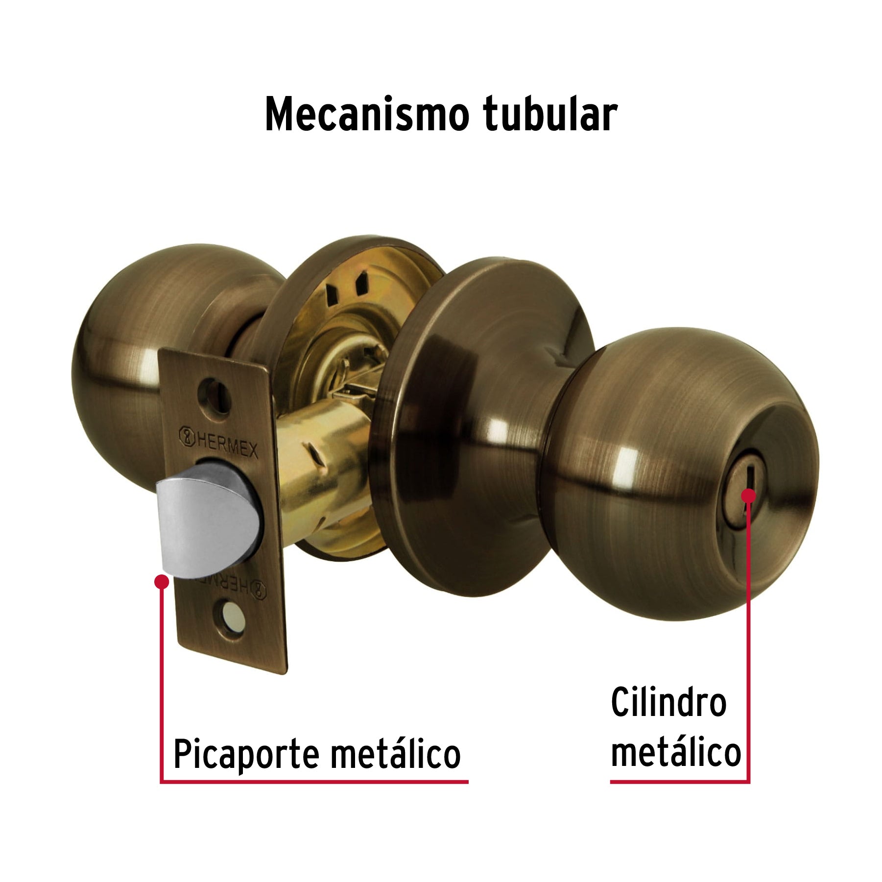 Cerradura tipo esfera, tubular, baño, antiguo, HERMEX BASIC